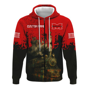 Railspirit Personalized Monongahela Railroad Hoodie Vintage Train Art Style Zip Up Hoodie For Locomotive Fans