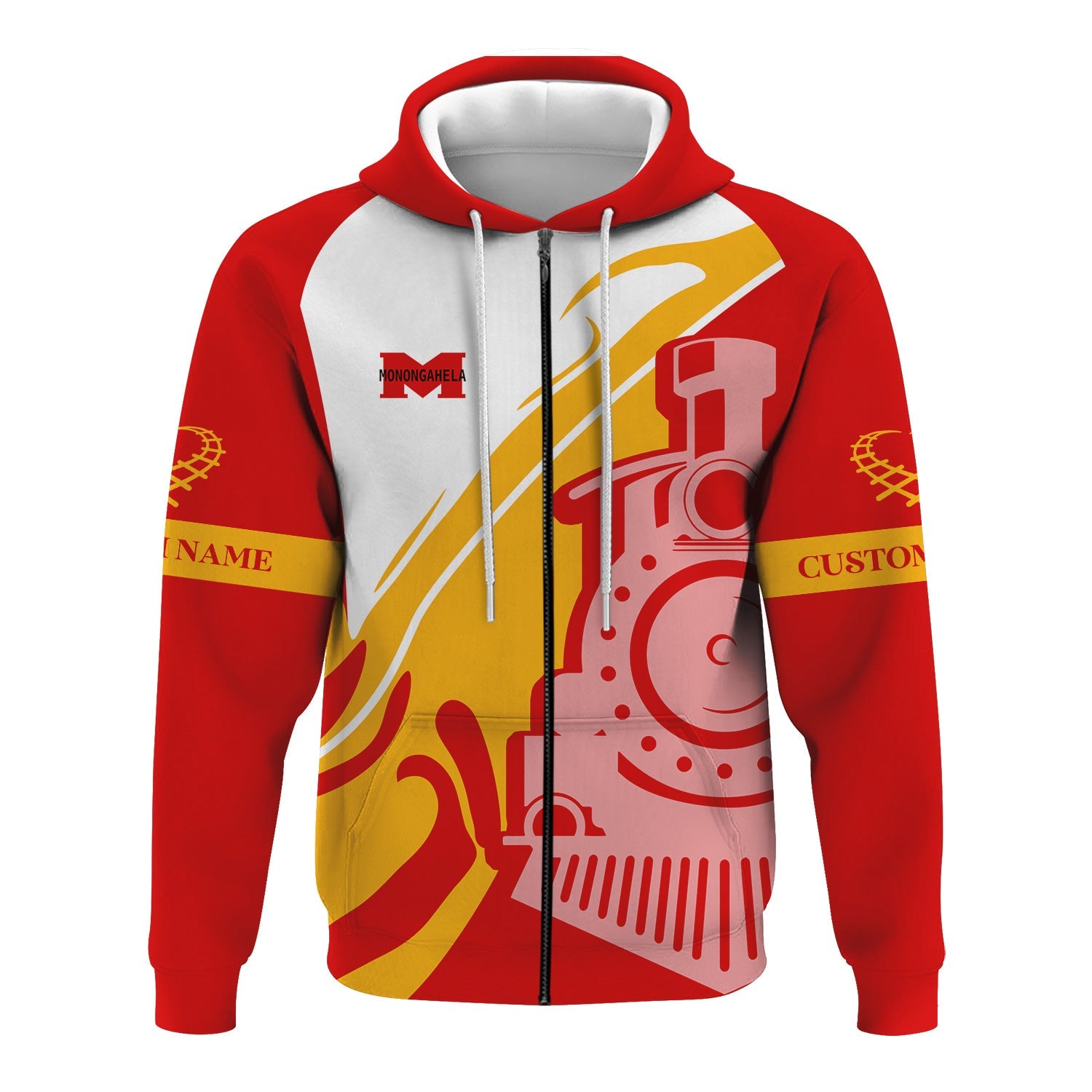 Railspirit Personalized Monongahela Railroad Hoodie Flame-Inspired Style Zip Up Hoodie Gift Idea For Train Lovers