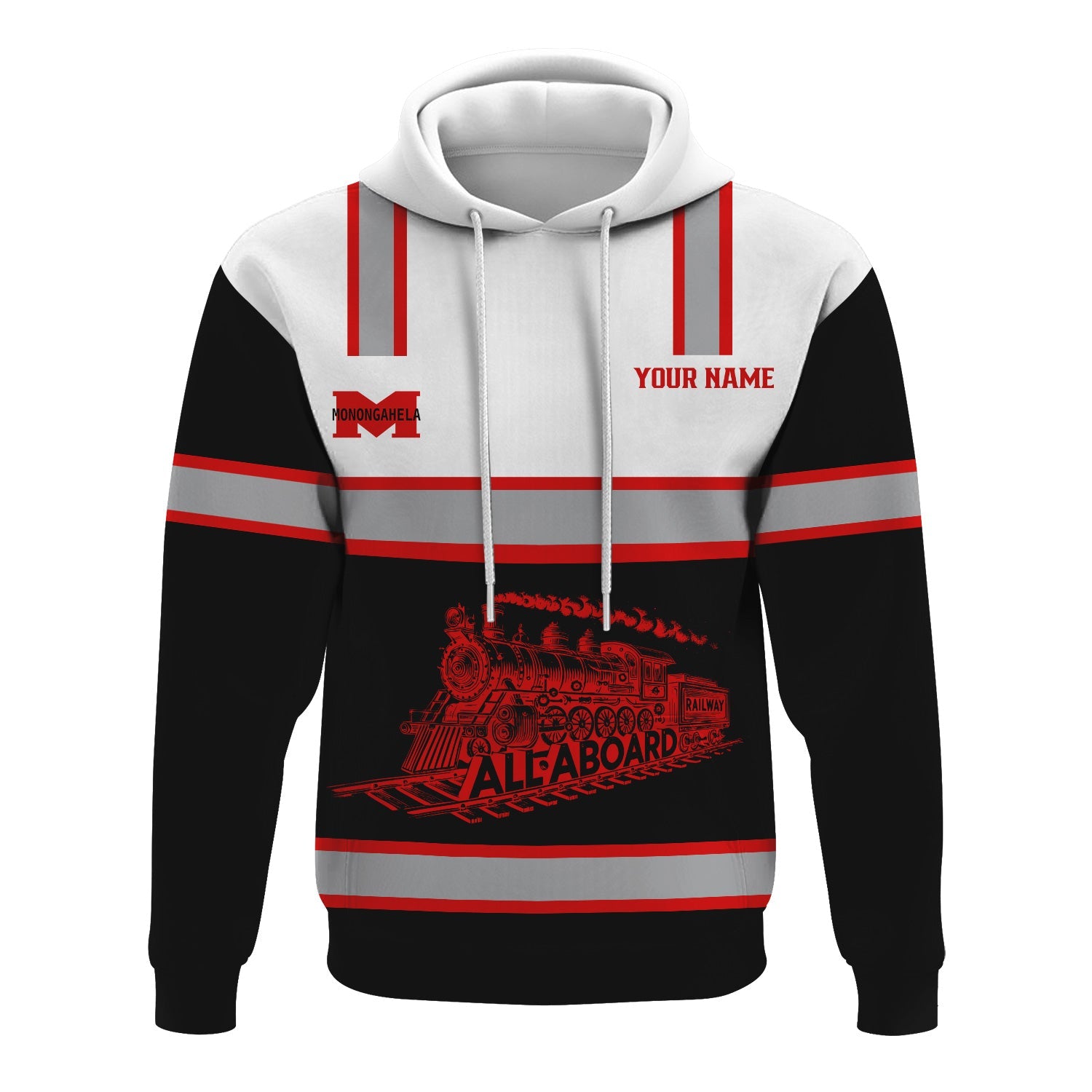 Railspirit Custom Name Monongahela Railroad Hoodie Eat Train Sleep Repeat Printed Train Zip Hoodie