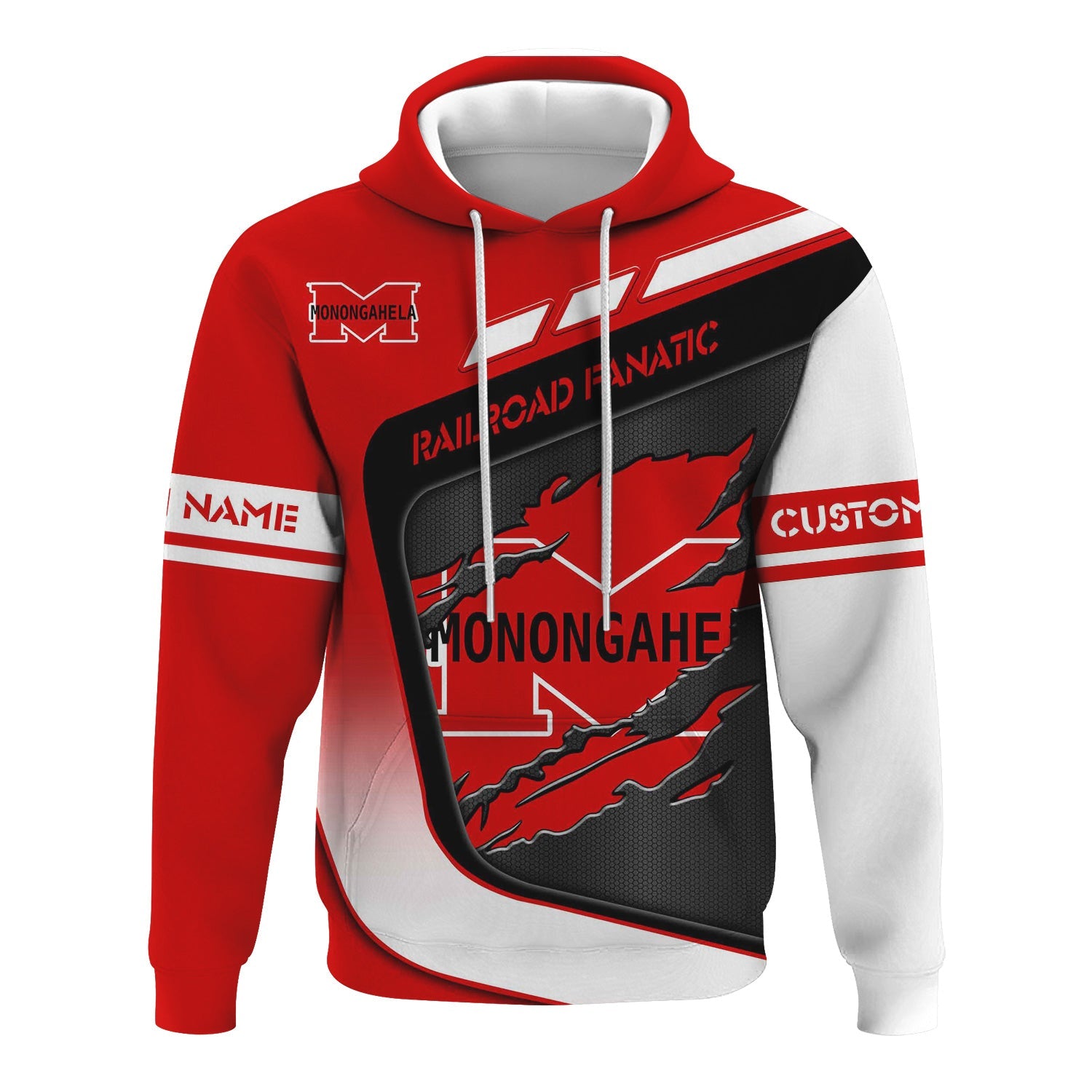 Railspirit Personalized Monongahela Railroad Hoodie Ripped Texture Style Train Zip Up Hoodie For Railroad Fanatic
