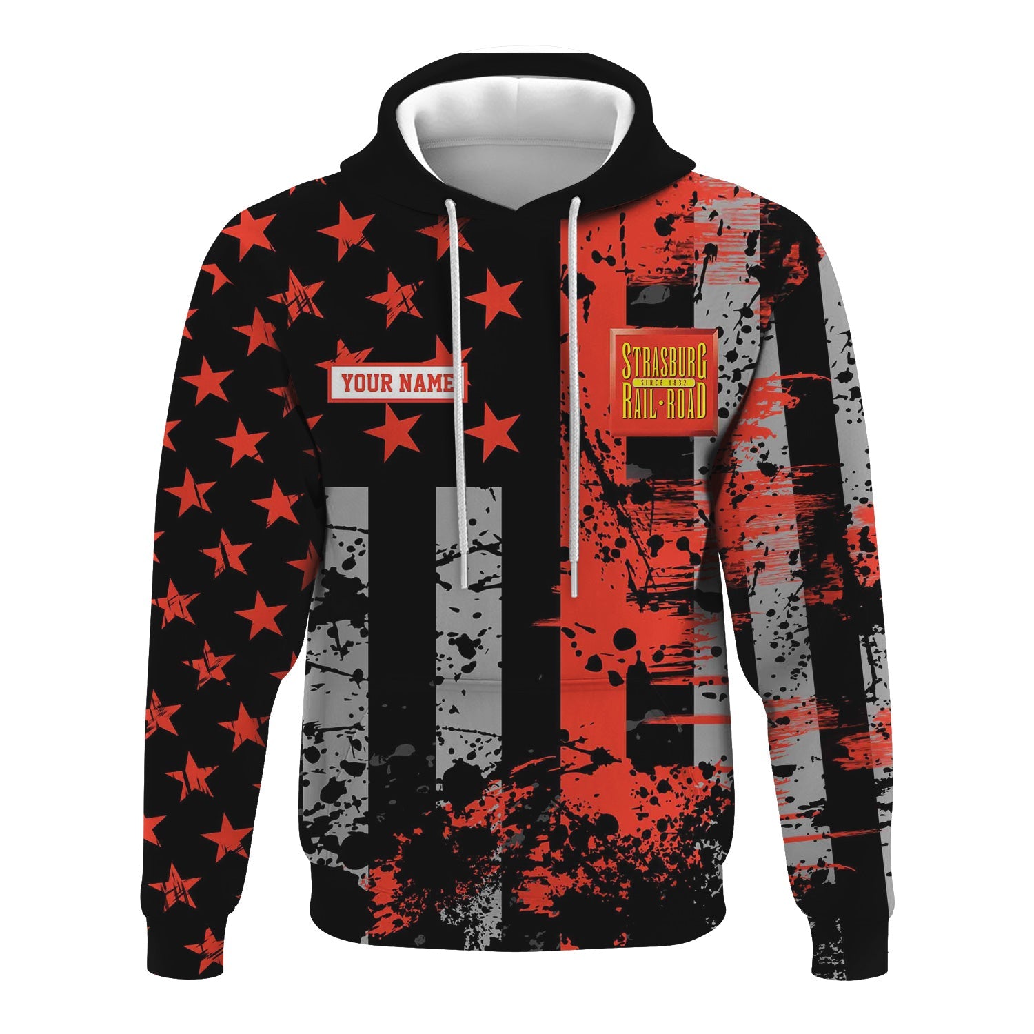 Railspirit Personalized Strasburg Railroad Hoodie Artistic Paint American Flag Style Train Zip Up Hoodie