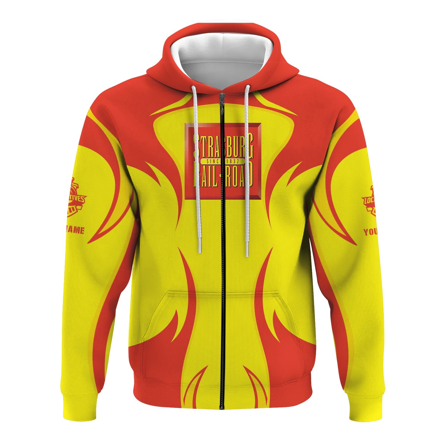 Railspirit Personalized Strasburg Railroad Hoodie Distinctive Flame Style Zip Up Hoodie For Steam Engine Addict
