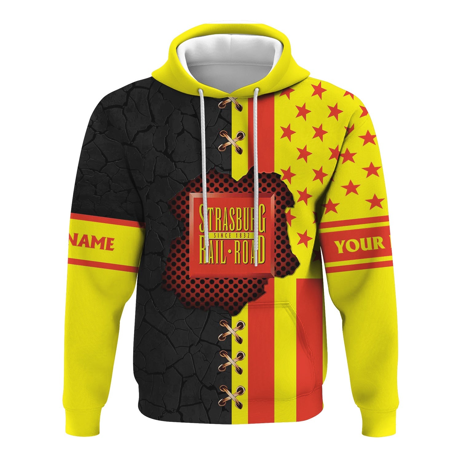 Railspirit Personalized Strasburg Railroad Hoodie American Flag with Crack Effect Train Zip Up Hoodie