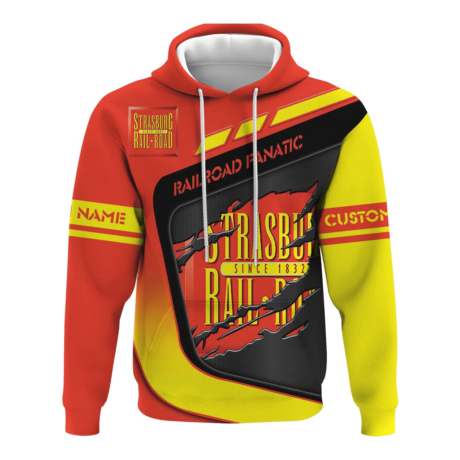 Railspirit Personalized Strasburg Railroad Hoodie Ripped Texture Style Train Zip Up Hoodie For Railroad Fanatic