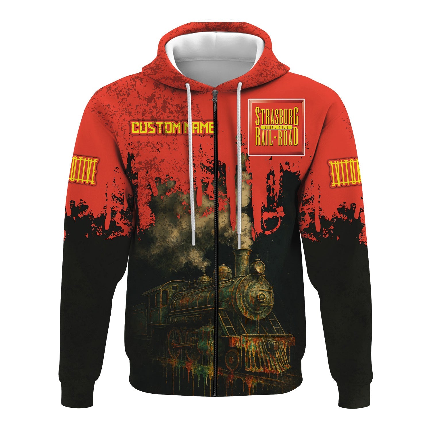 Railspirit Personalized Strasburg Railroad Hoodie Vintage Train Art Style Zip Up Hoodie For Locomotive Fans