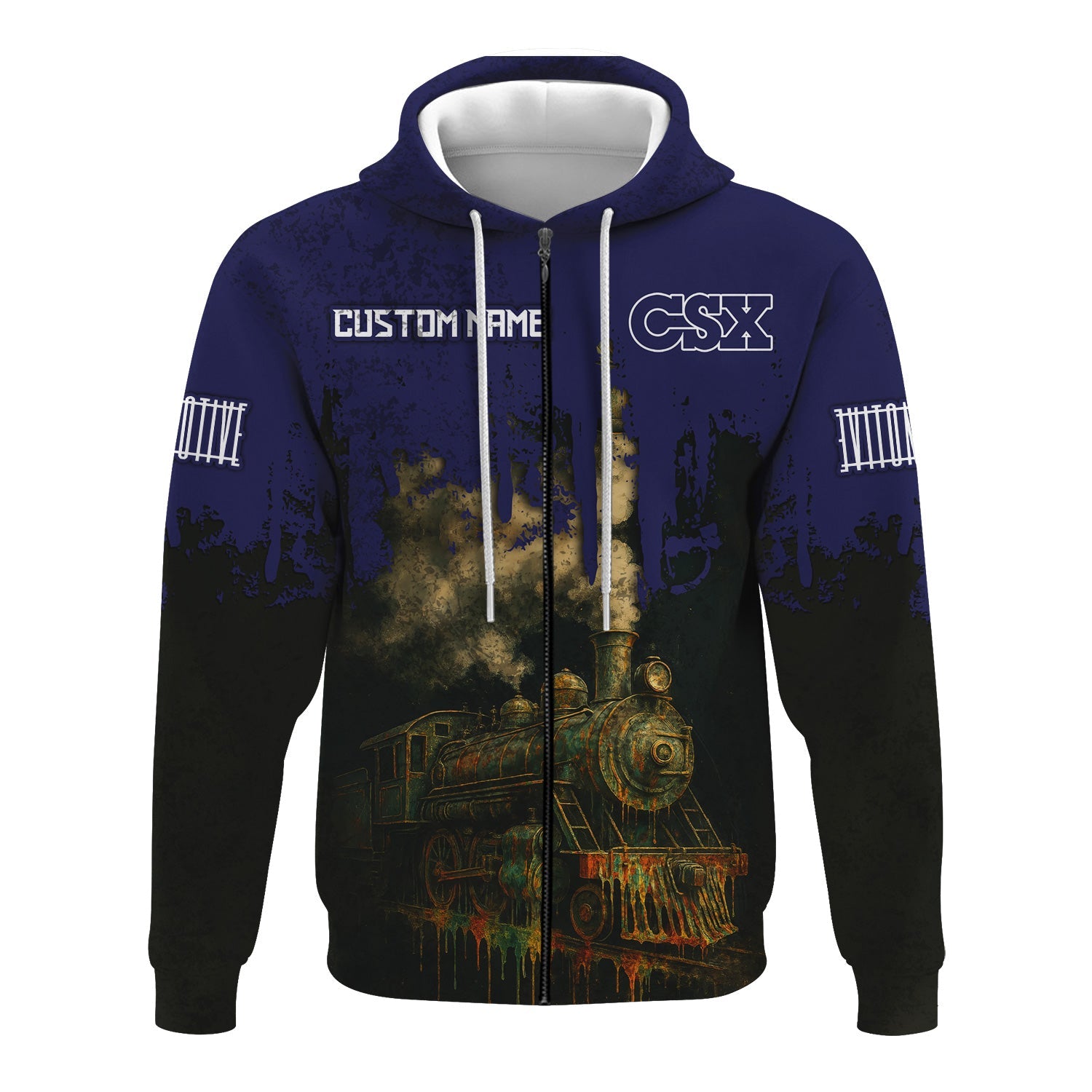 Railspirit Personalized CSX Transportation Railroad Hoodie Vintage Train Art Style Zip Up Hoodie For Locomotive Fans
