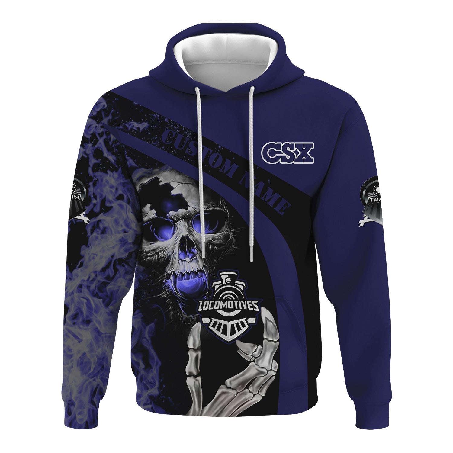 Railspirit Personalized CSX Transportation Railroad Hoodie Flame Skull Design Train Zip Up Hoodie for Locomotive Fans