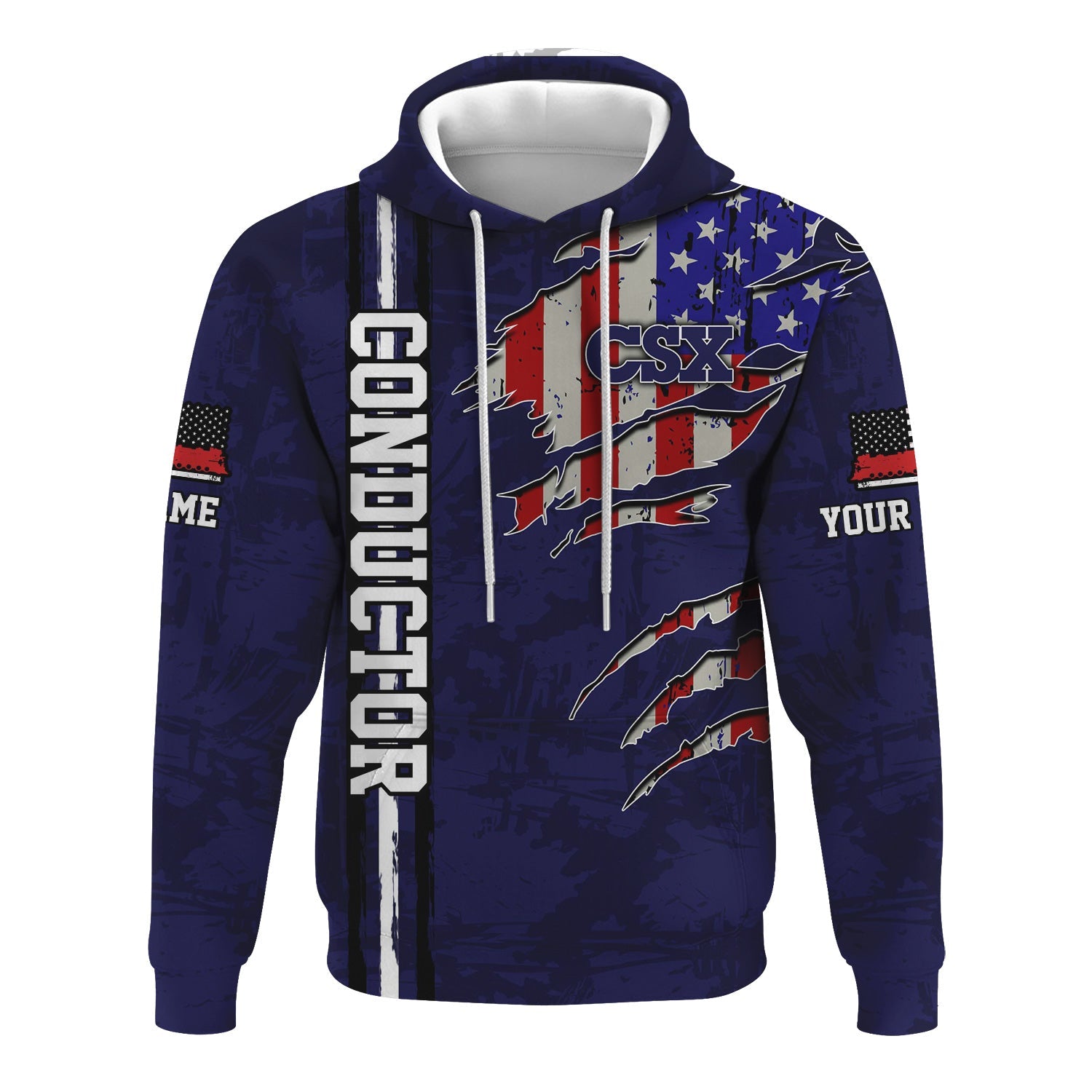 Railspirit Personalized CSX Transportation Railroad Hoodie USA Flag Claw Art with Custom Job Train Zip Up Hoodie