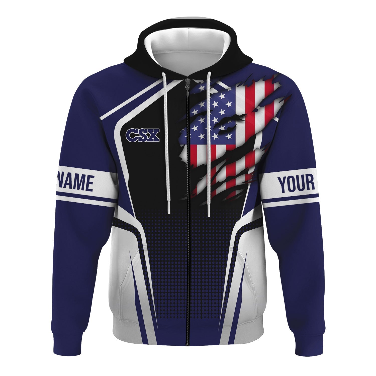 Railspirit Personalized CSX Transportation Railroad Hoodie American Eagle Vintage Train Zip Up Hoodie