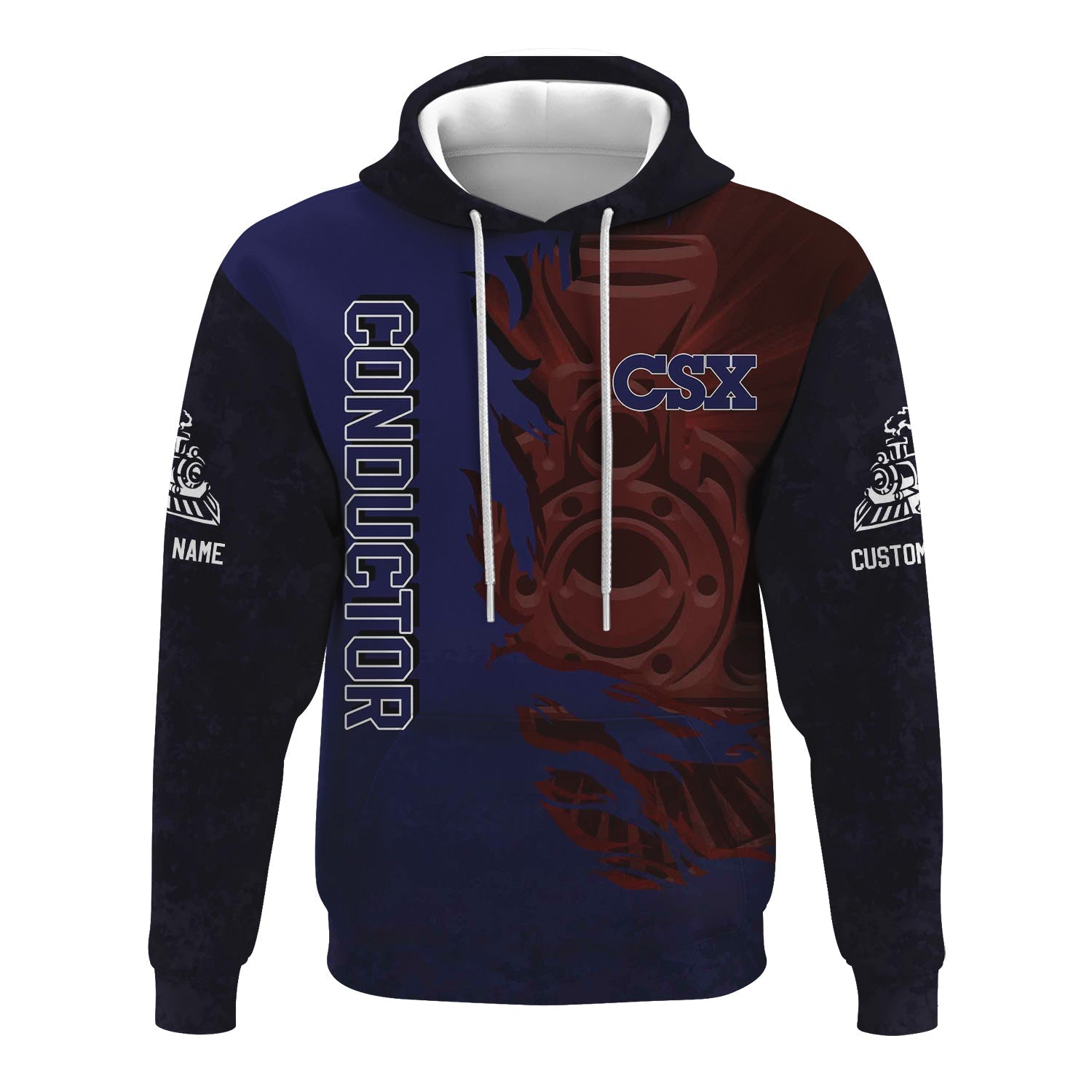 Railspirit Personalized CSX Transportation Railroad Hoodie Blazing Style with Custom Position Train Zip Up Hoodie