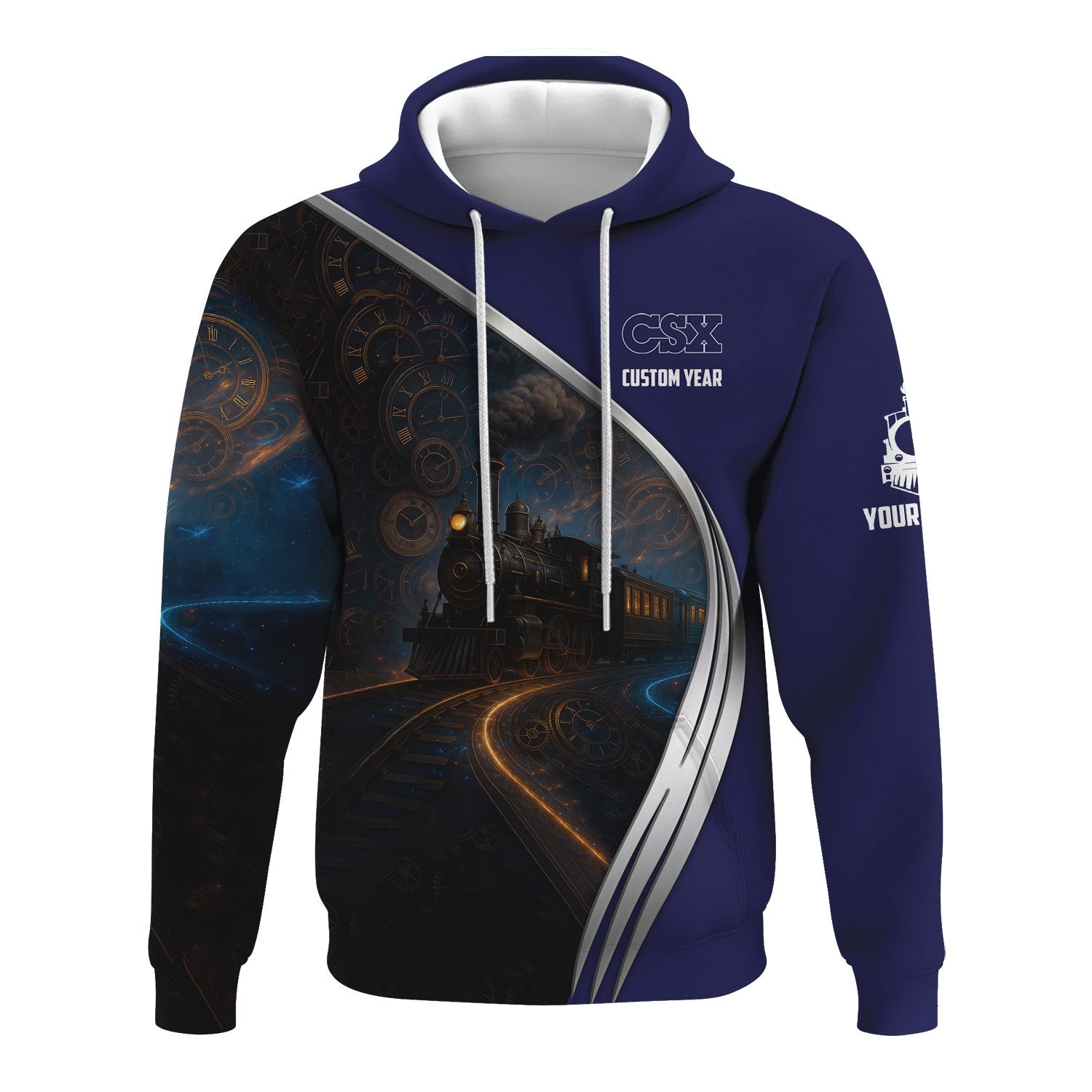 Railspirit Personalized CSX Transportation Railroad Hoodie Steampunk Locomotive with Custom Year Train Zip Up Hoodie