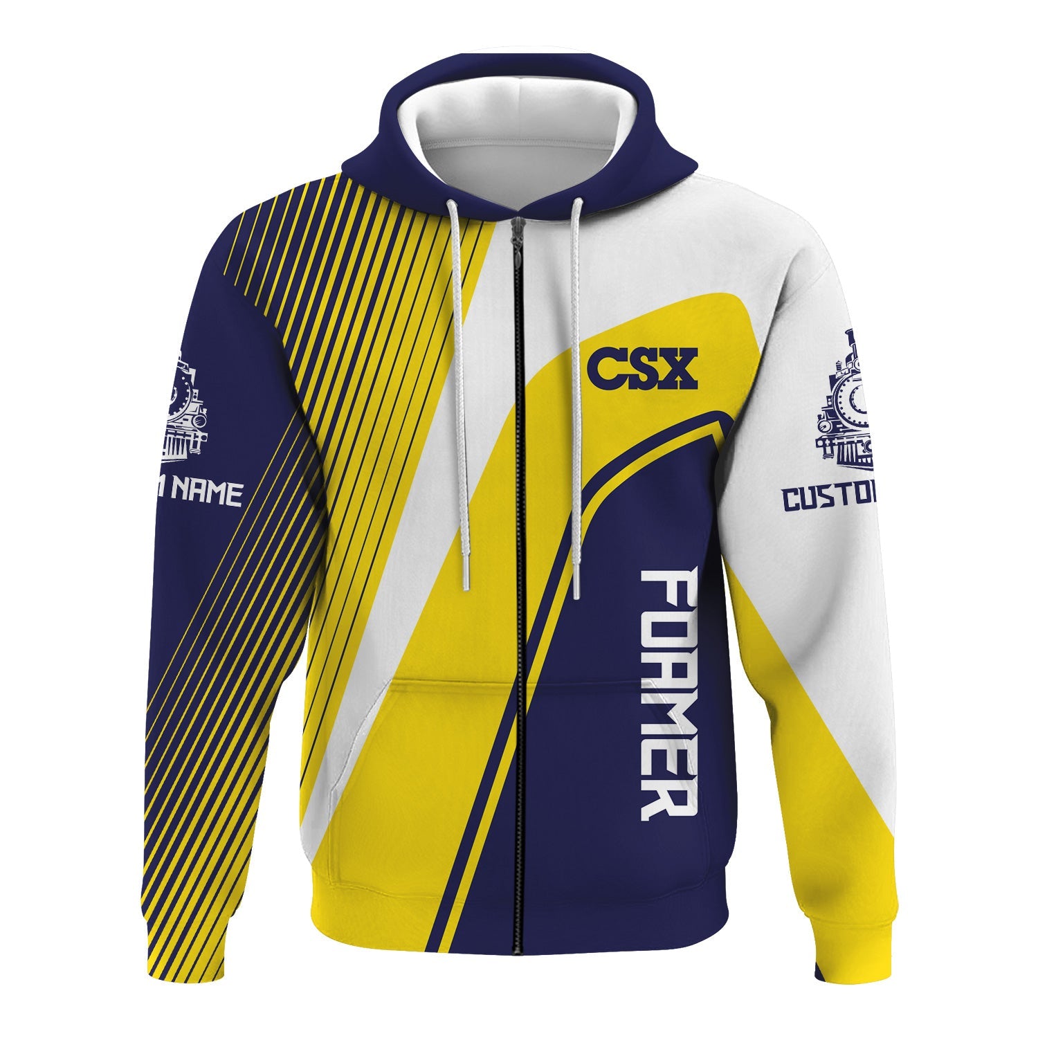 Railspirit Personalized CSX Transportation Railroad Hoodie Vibrant Striking Style Zip Up Hoodie For Rail Enthusiasts