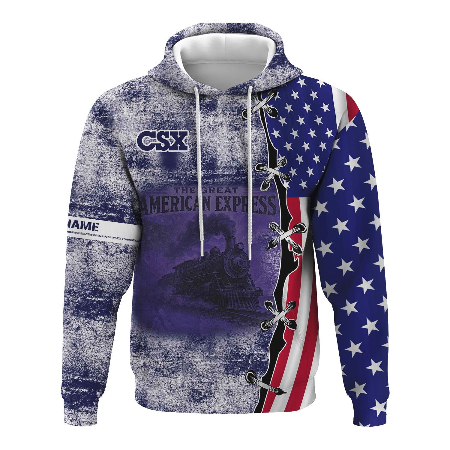 Railspirit Personalized CSX Transportation Railroad Hoodie Retro American Express Train With USA Flag Zip Up Hoodie
