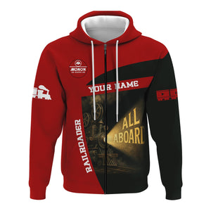 Railspirit Personalized Monon Railroad Hoodie All Aboard Steam Train Movie Projector Style Zip Up Hoodie