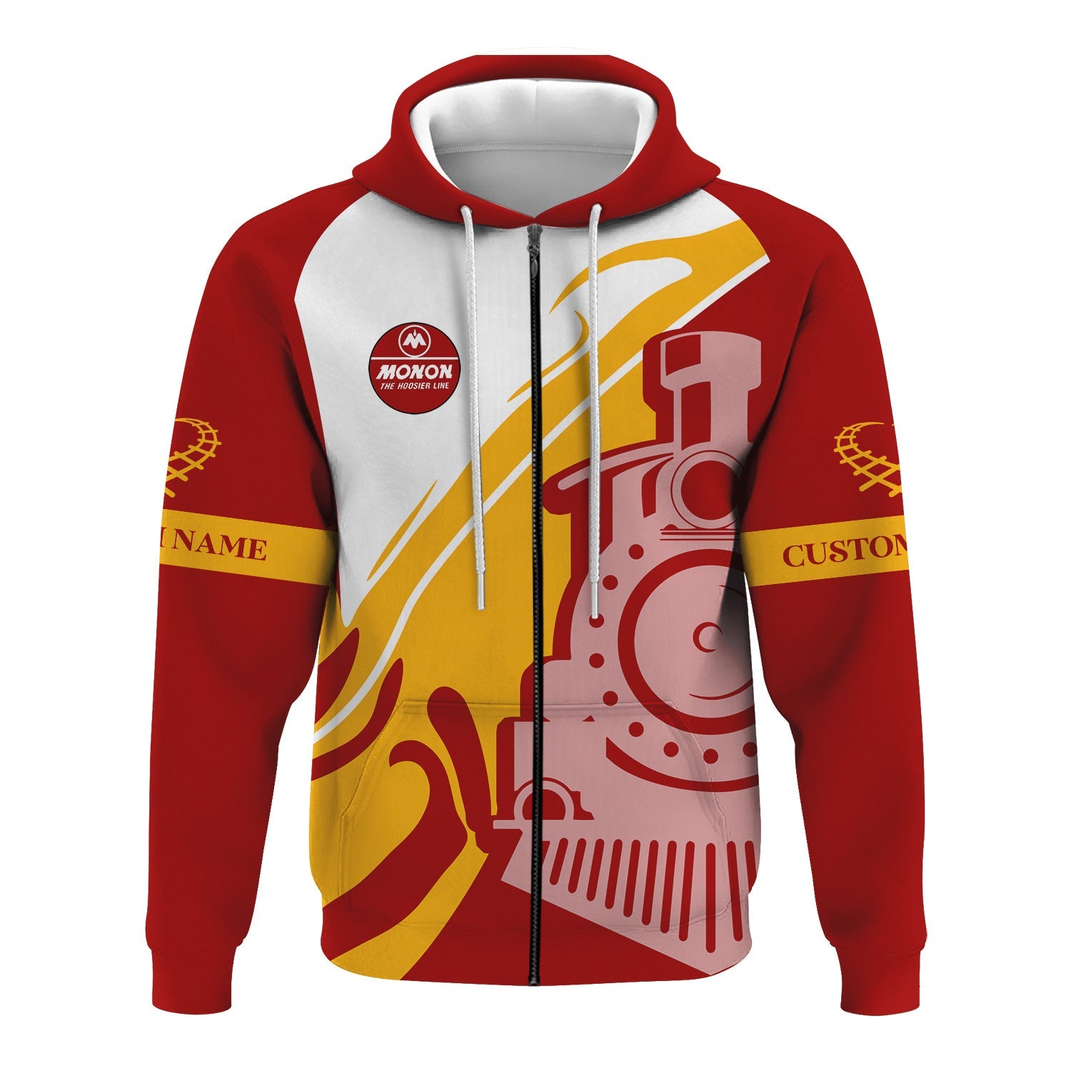 Railspirit Personalized Monon Railroad Hoodie Flame-Inspired Style Zip Up Hoodie Gift Idea For Train Lovers
