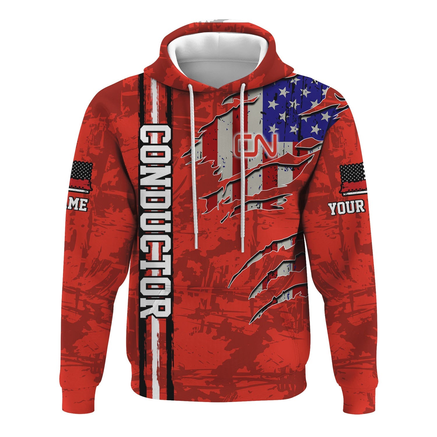 Railspirit Personalized Canadian National Railroad Hoodie USA Flag Claw Art with Custom Job Train Zip Up Hoodie