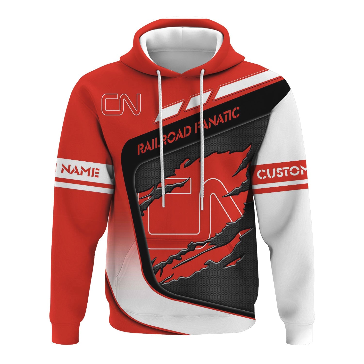 Railspirit Personalized Canadian National Railroad Hoodie Ripped Texture Style Train Zip Up Hoodie For Railroad Fanatic