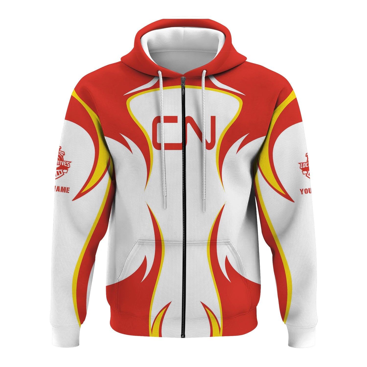 Railspirit Personalized Canadian National Railroad Hoodie Distinctive Flame Style Zip Up Hoodie For Steam Engine Addict