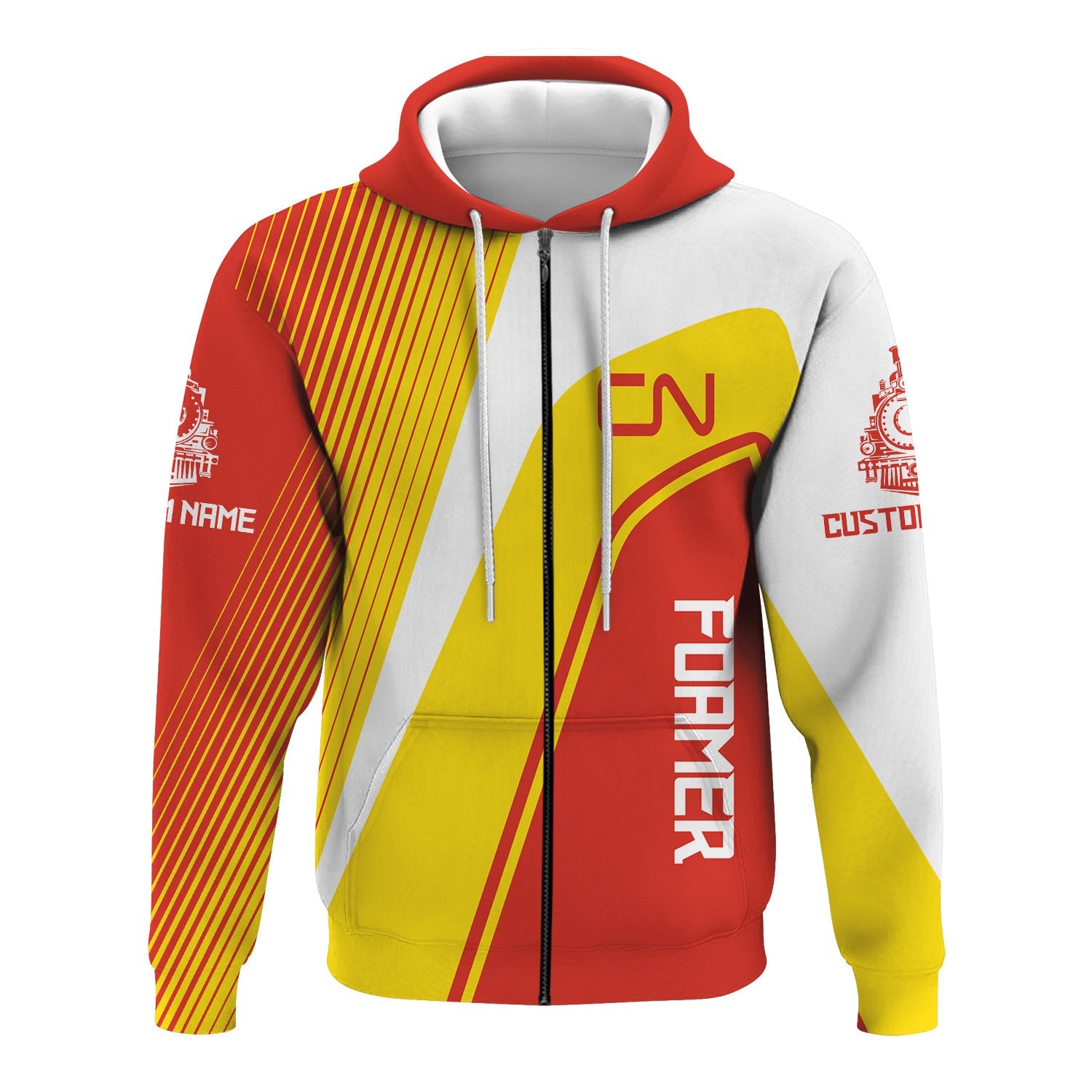 Railspirit Personalized Canadian National Railroad Hoodie Vibrant Striking Style Zip Up Hoodie For Rail Enthusiasts