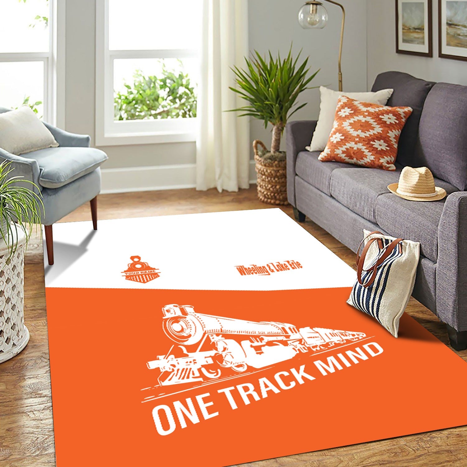Railspirit Personalized Wheeling And Lake Erie Railroad Area Rug One Track Mind Train Rug Gift Idea For Train Lover