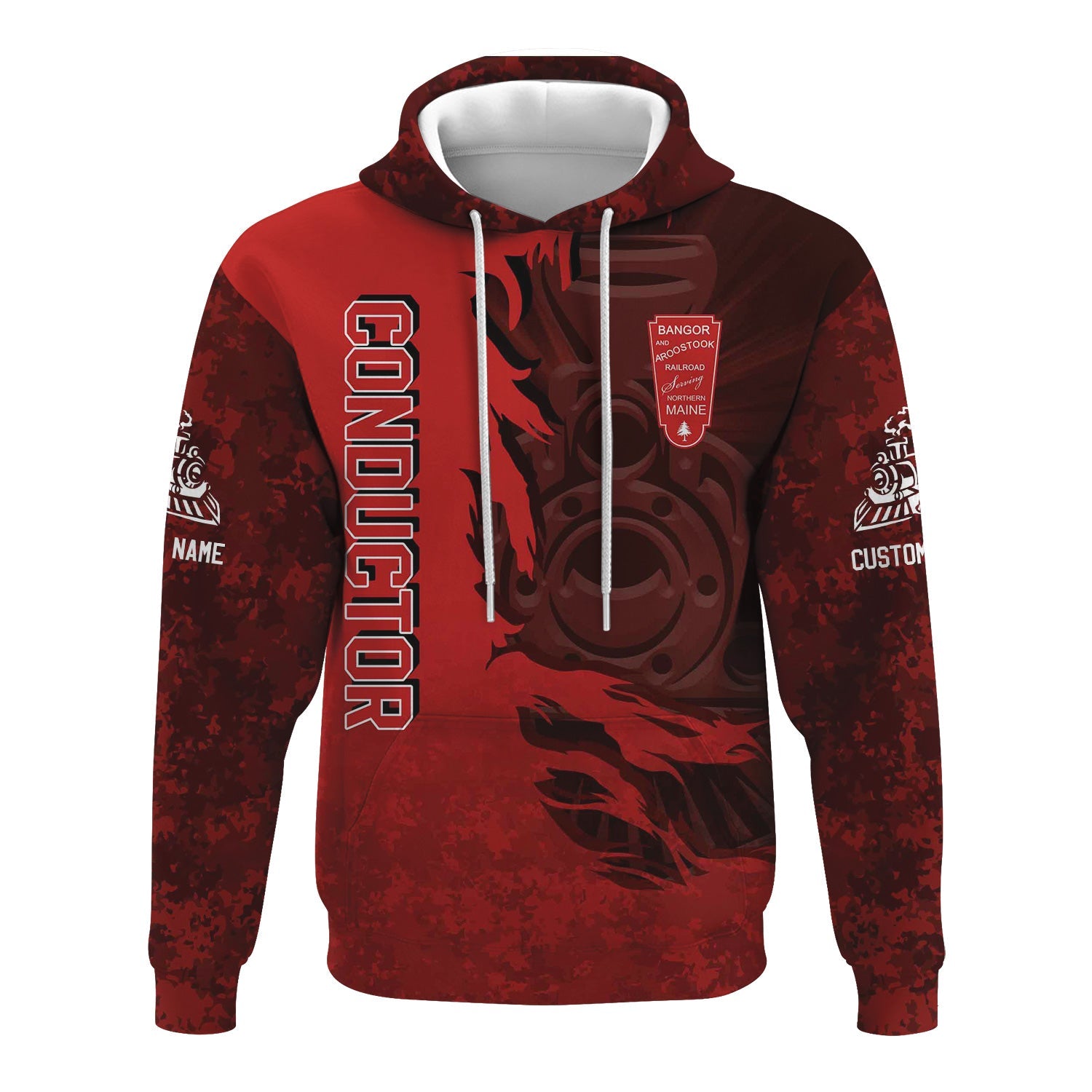 Railspirit Personalized Bangor And Aroostook Railroad Hoodie Blazing Style with Custom Position Train Zip Up Hoodie