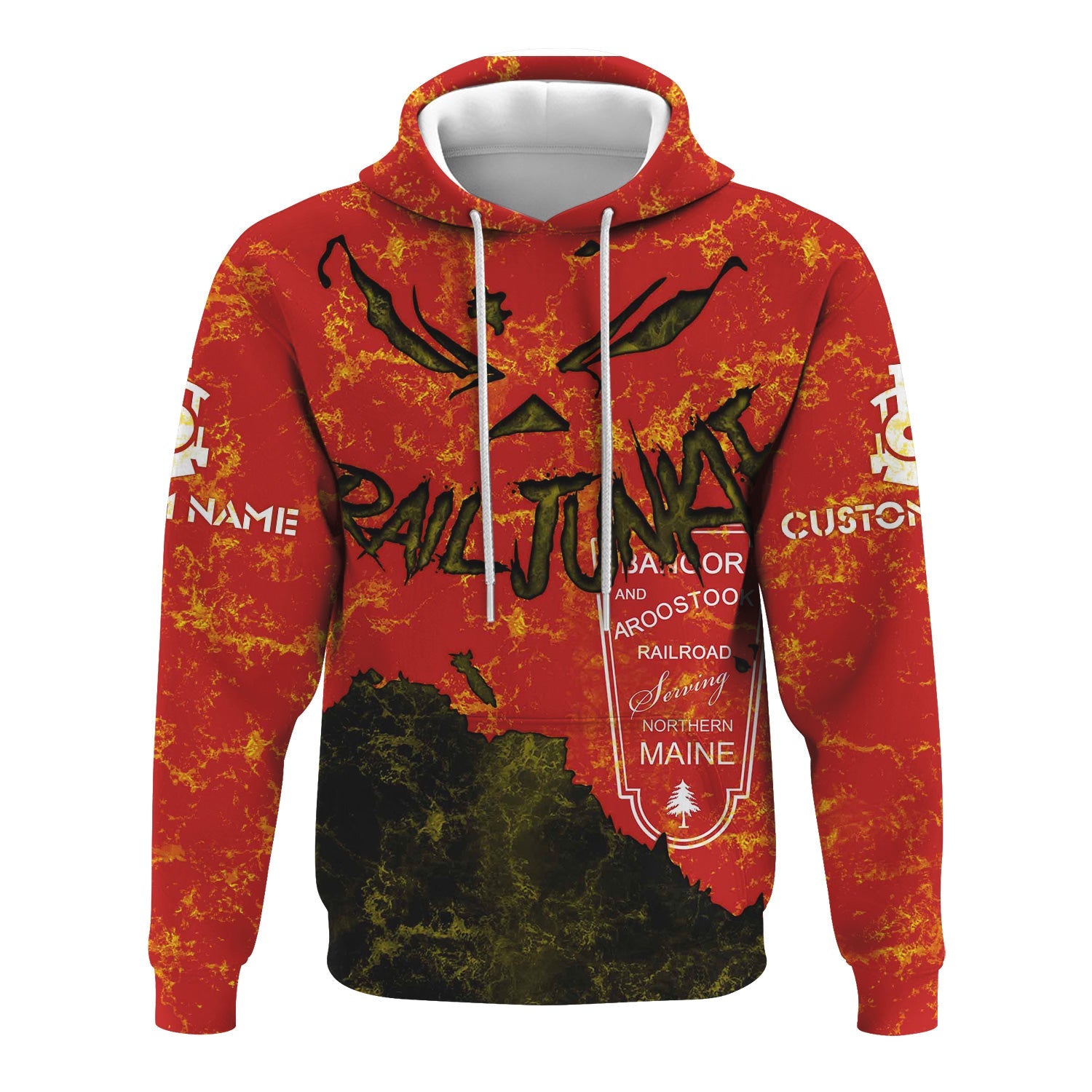 Railspirit Personalized Bangor And Aroostook Railroad Hoodie Torn Graphic Style Train Zip Up Hoodie For Rail Junkie