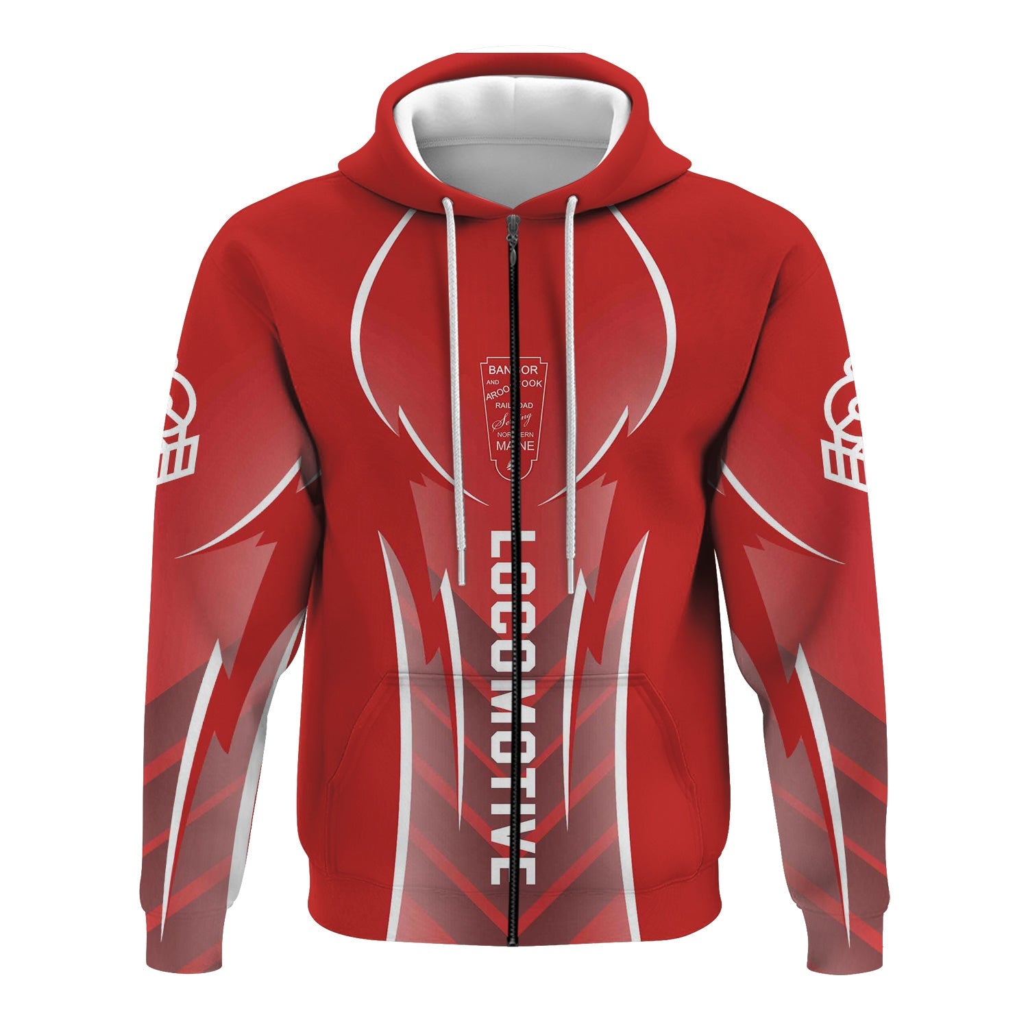 Railspirit Personalized Bangor And Aroostook Railroad Hoodie Striking Line Style Train Zip Up Hoodie For Locomotive Lovers