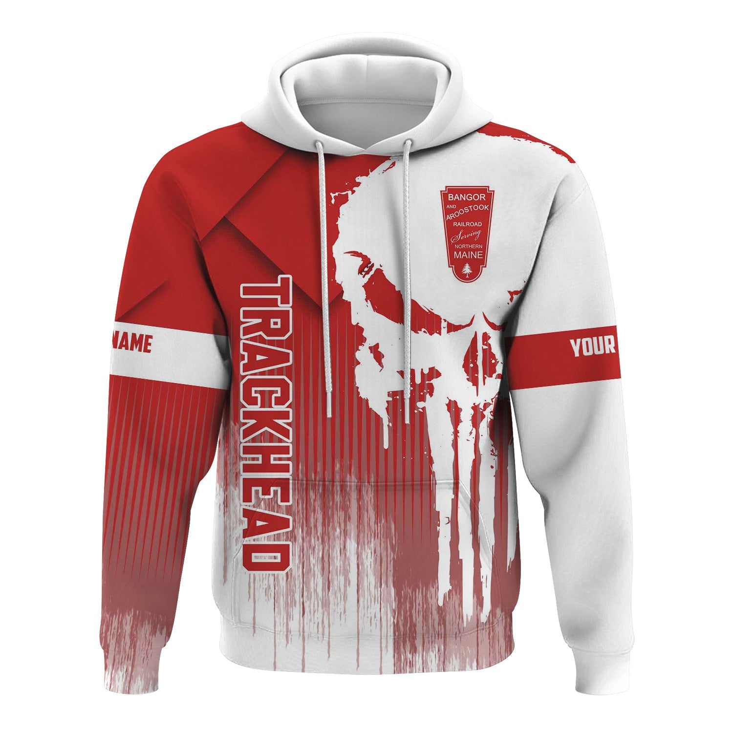 Railspirit Personalized Bangor And Aroostook Railroad Hoodie Skull Design with Custom Job Train Zip Up Hoodie for Trackhead Crew
