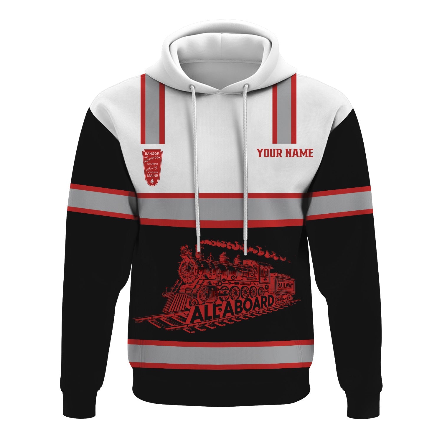 Railspirit Custom Name Bangor And Aroostook Railroad Hoodie Eat Train Sleep Repeat Printed Train Zip Hoodie