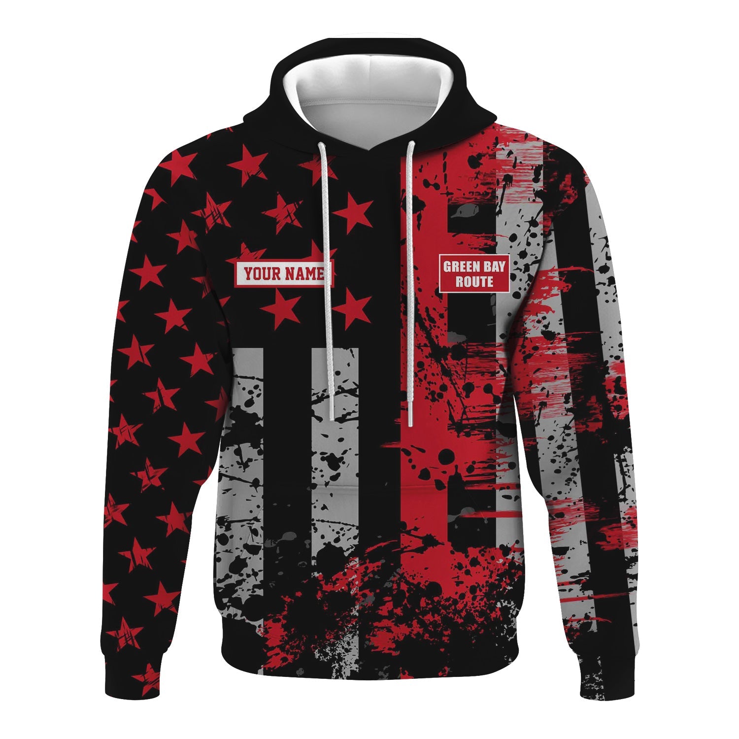 Railspirit Personalized Green Bay & Western Railroad Hoodie Artistic Paint American Flag Style Train Zip Up Hoodie