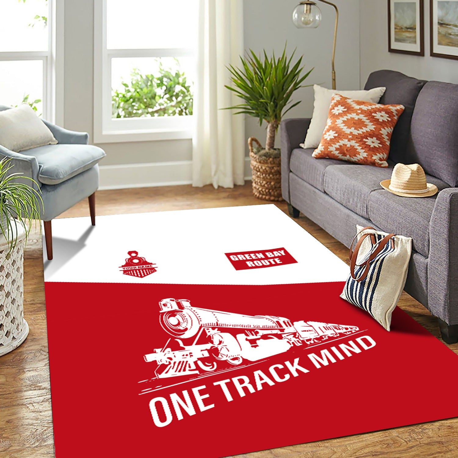 Railspirit Personalized Green Bay & Western Railroad Area Rug One Track Mind Train Rug Gift Idea For Train Lover