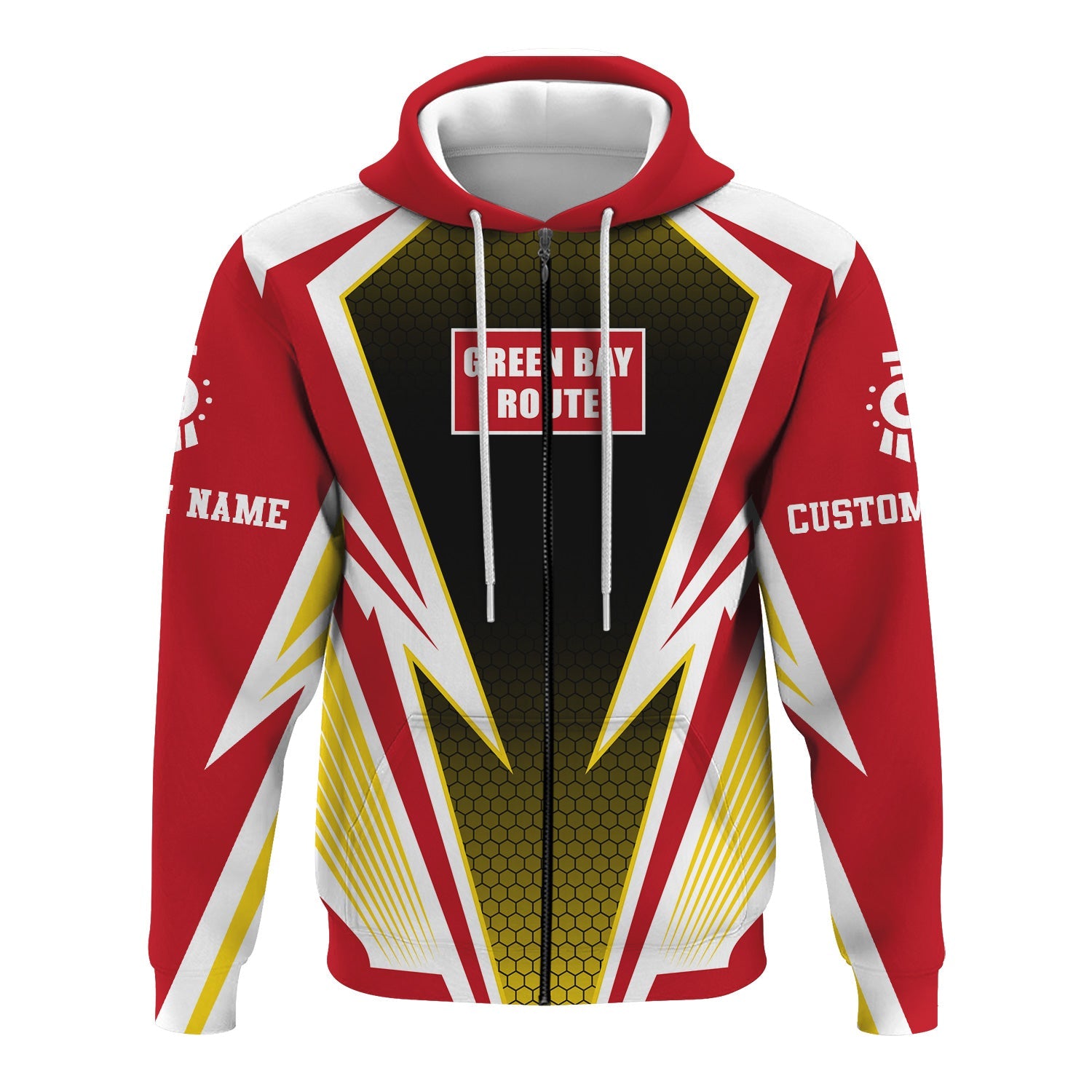 Railspirit Personalized Green Bay & Western Railroad Hoodie Lightning Graphic Style Zip Up Hoodie Gift Idea For Train Lover