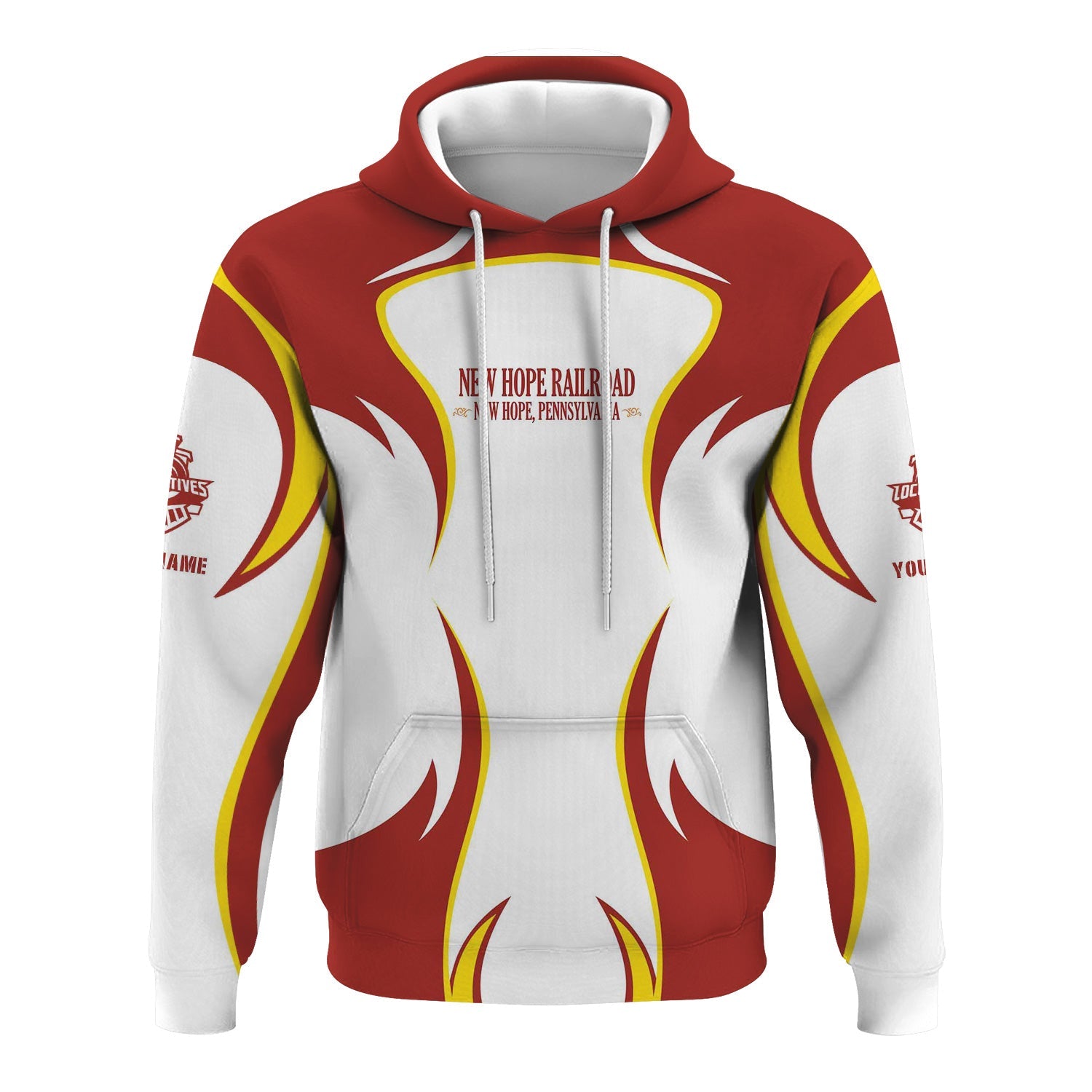 Railspirit Personalized New Hope Railroad Hoodie Distinctive Flame Style Zip Up Hoodie For Steam Engine Addict