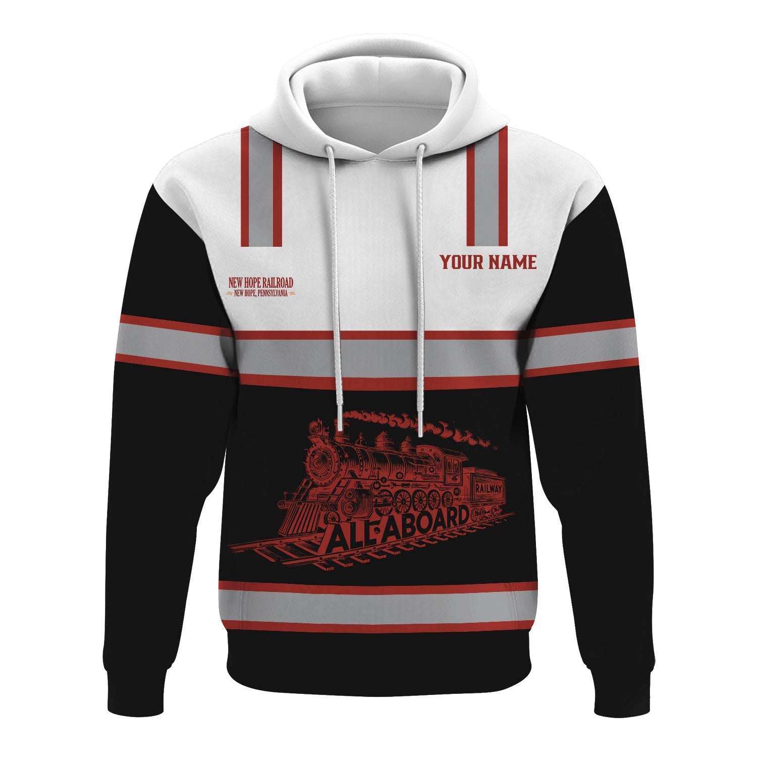 Railspirit Custom Name New Hope Railroad Hoodie Eat Train Sleep Repeat Printed Train Zip Hoodie