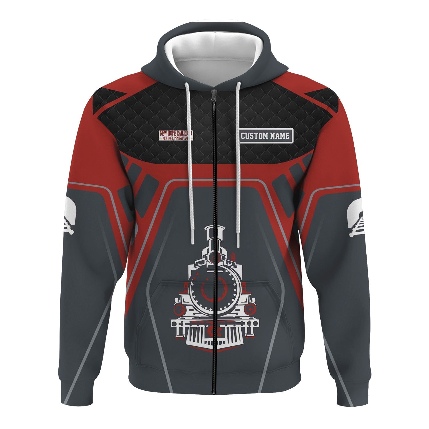 Railspirit Personalized New Hope Railroad Hoodie Steam Locomotive Engine Graphic Train Zip Up Hoodie All Over Print