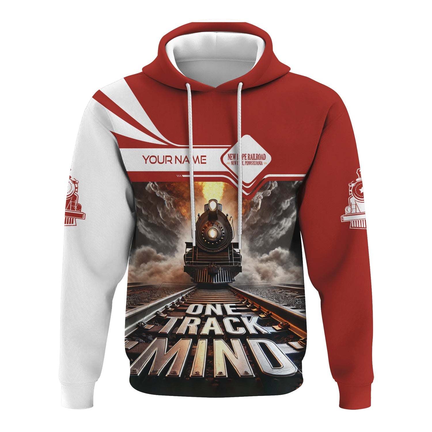 Railspirit Personalized New Hope Railroad Hoodie One Track Mind Train Printed ZIp Up Hoodie