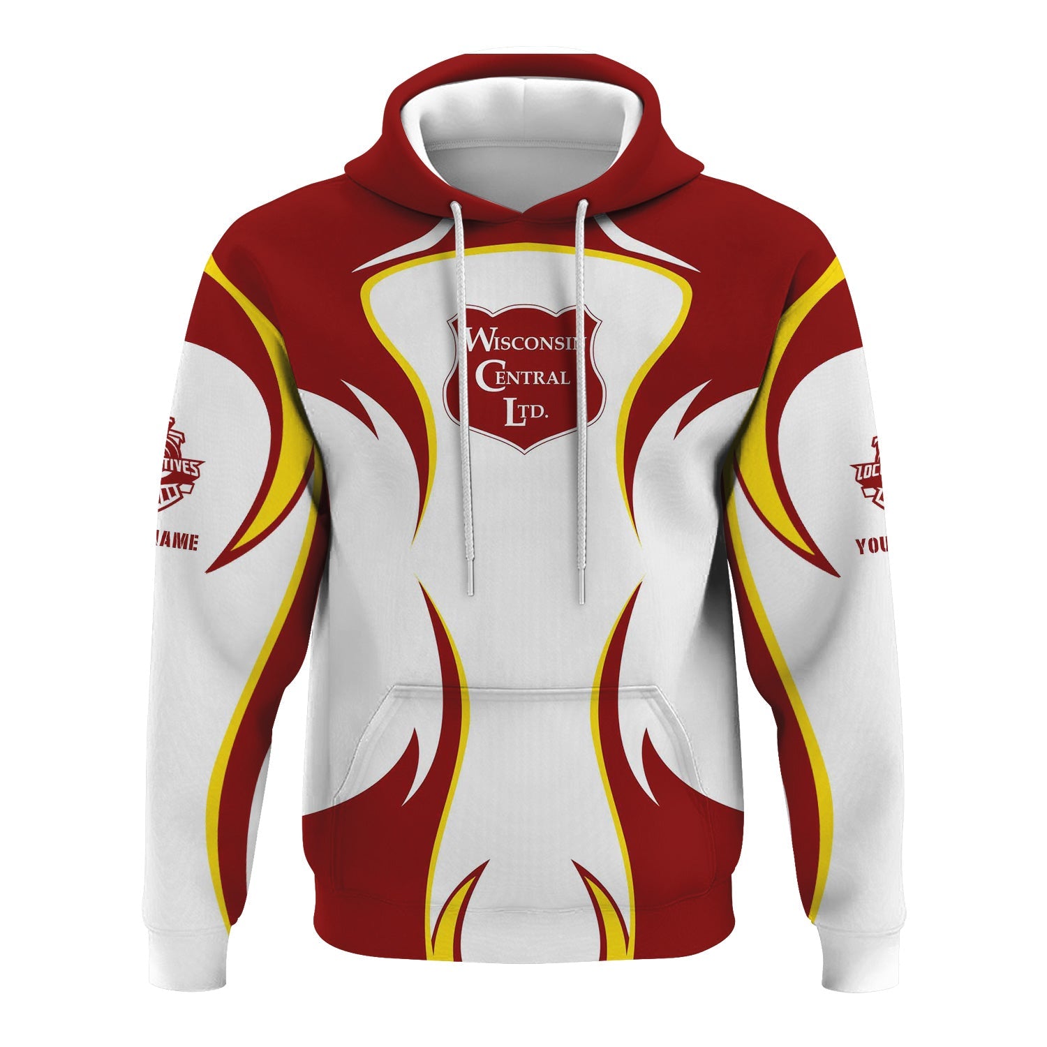 Railspirit Personalized Wisconsin Central Ltd Railroad Hoodie Distinctive Flame Style Zip Up Hoodie For Steam Engine Addict