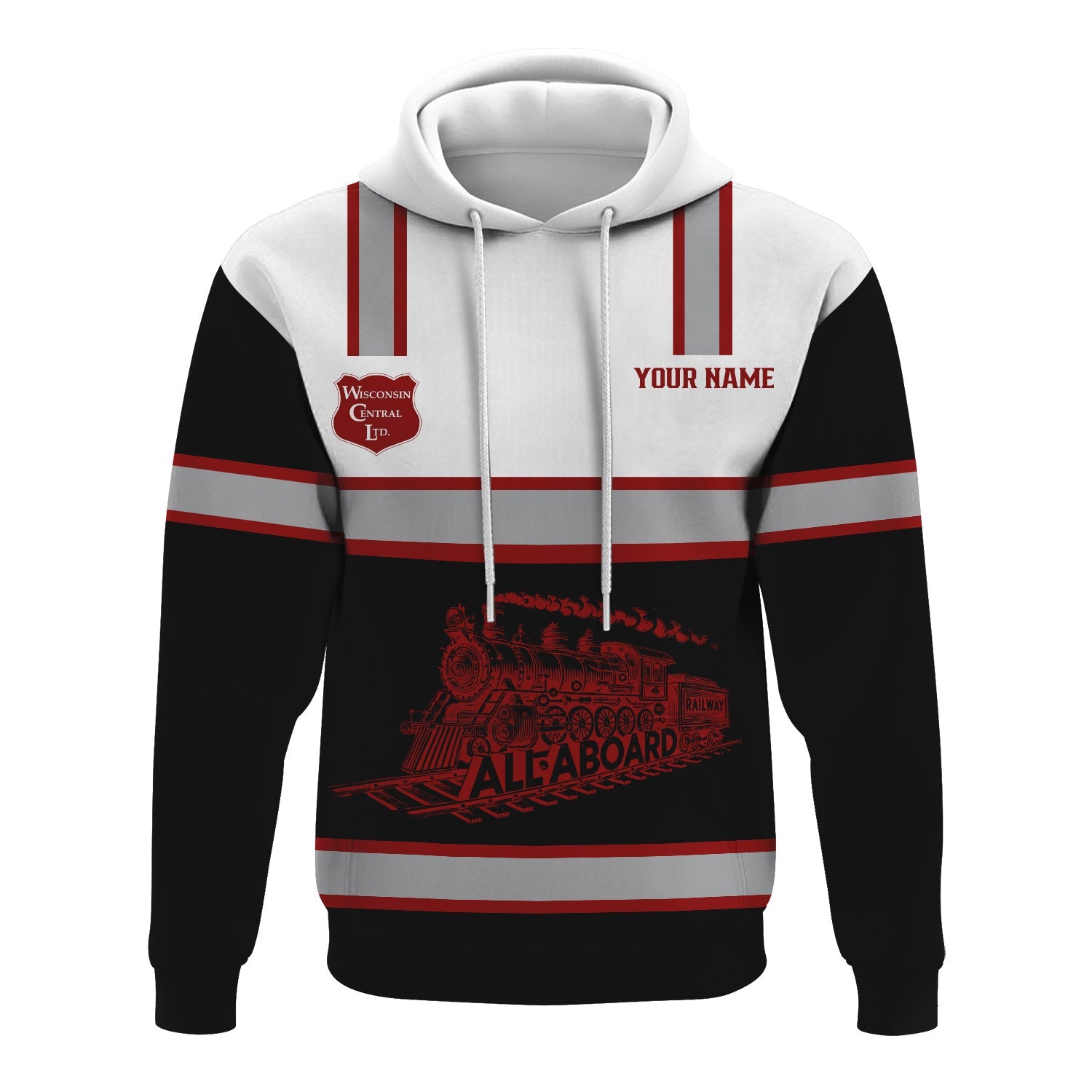 Railspirit Custom Name Wisconsin Central Ltd Railroad Hoodie Eat Train Sleep Repeat Printed Train Zip Hoodie