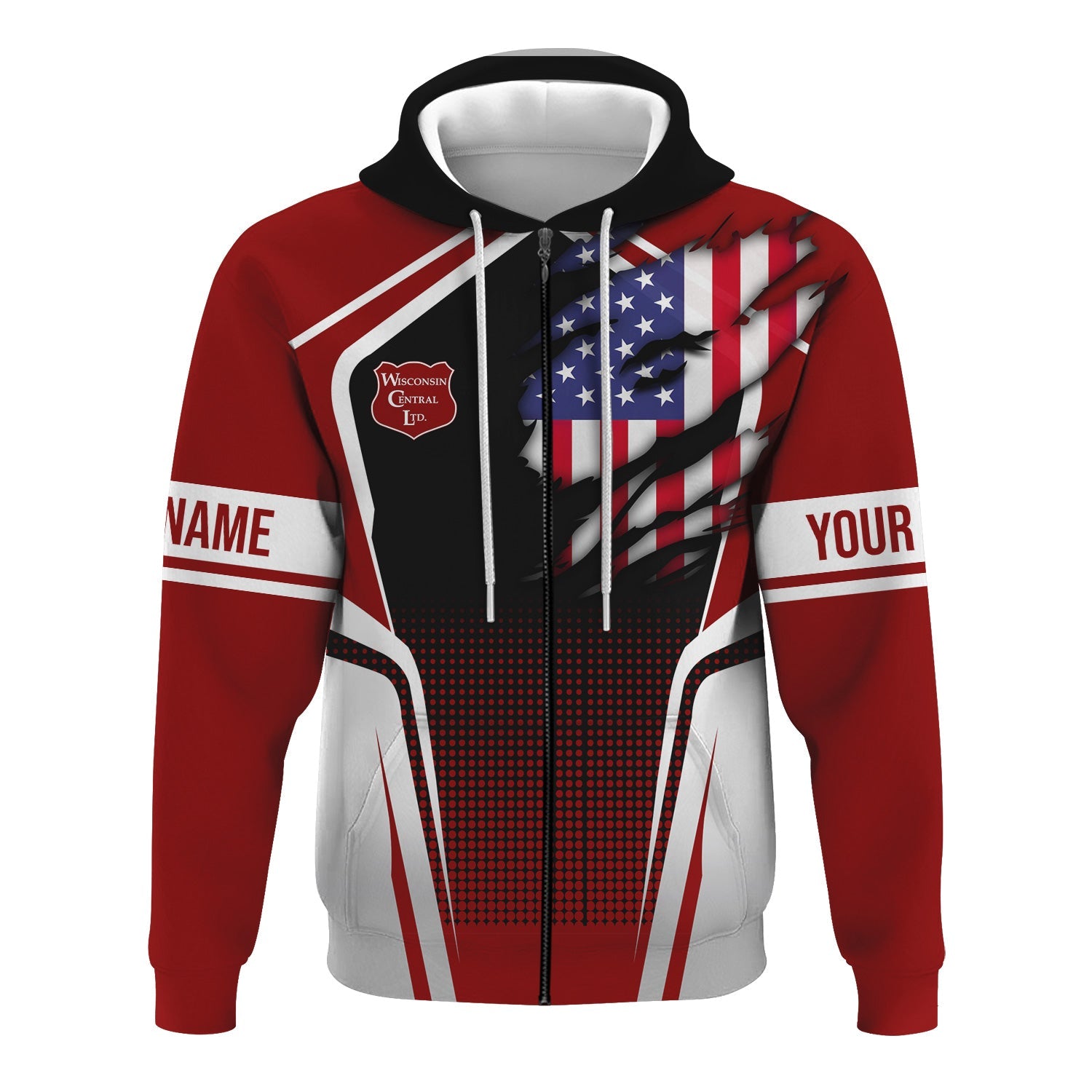 Railspirit Personalized Wisconsin Central Ltd Railroad Hoodie American Eagle Vintage Train Zip Up Hoodie