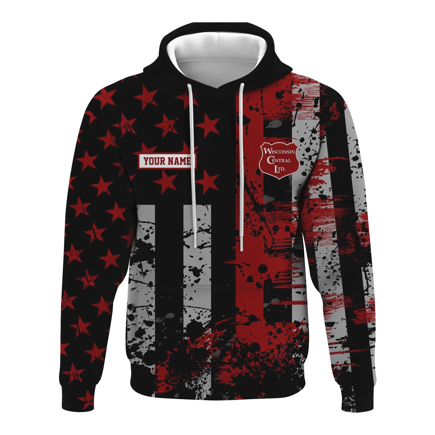 Railspirit Personalized Wisconsin Central Ltd Railroad Hoodie Artistic Paint American Flag Style Train Zip Up Hoodie