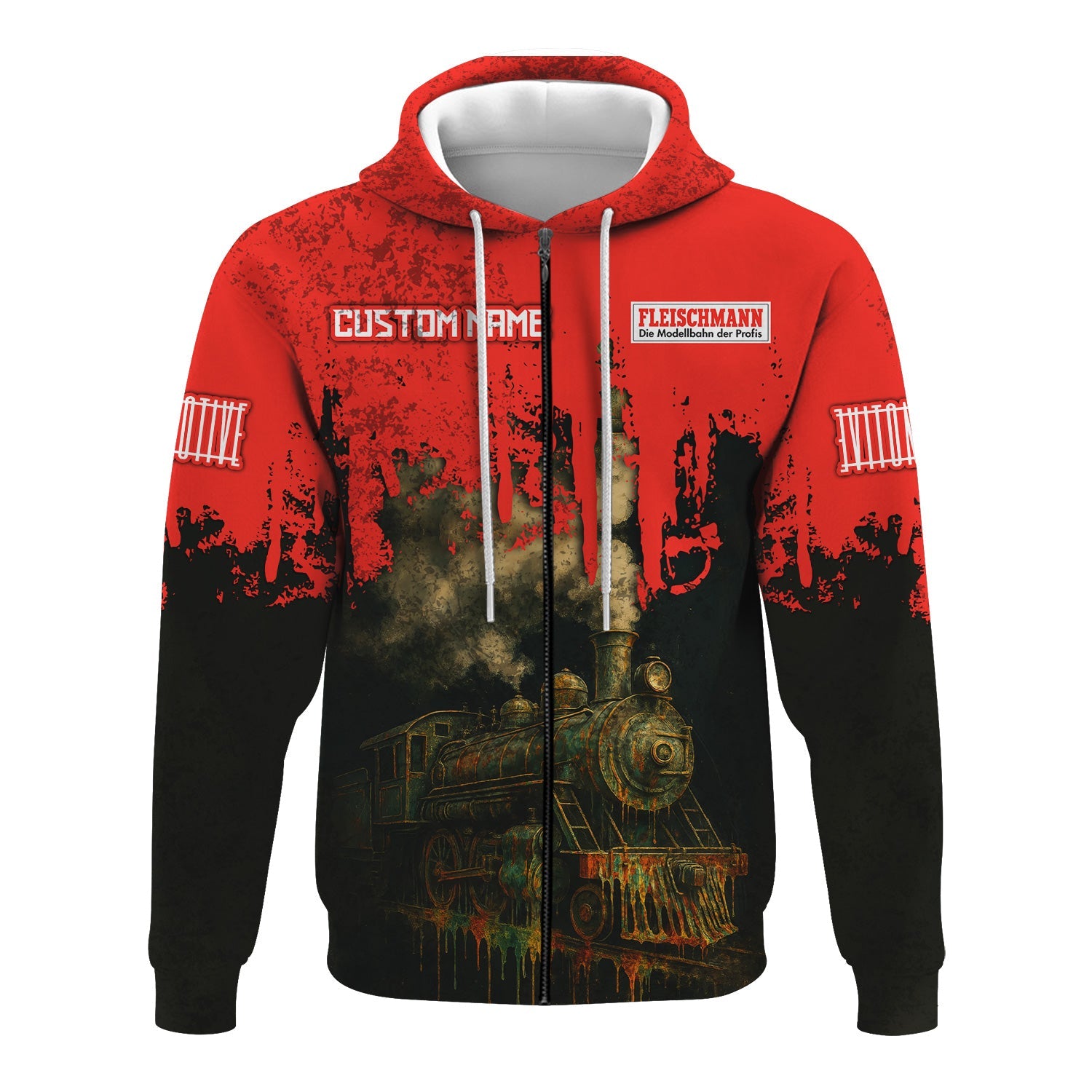 Railspirit Personalized Fleischmann And Western Railroad Hoodie Vintage Train Art Style Zip Up Hoodie For Locomotive Fans