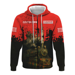 Railspirit Personalized Fleischmann And Western Railroad Hoodie Vintage Train Art Style Zip Up Hoodie For Locomotive Fans