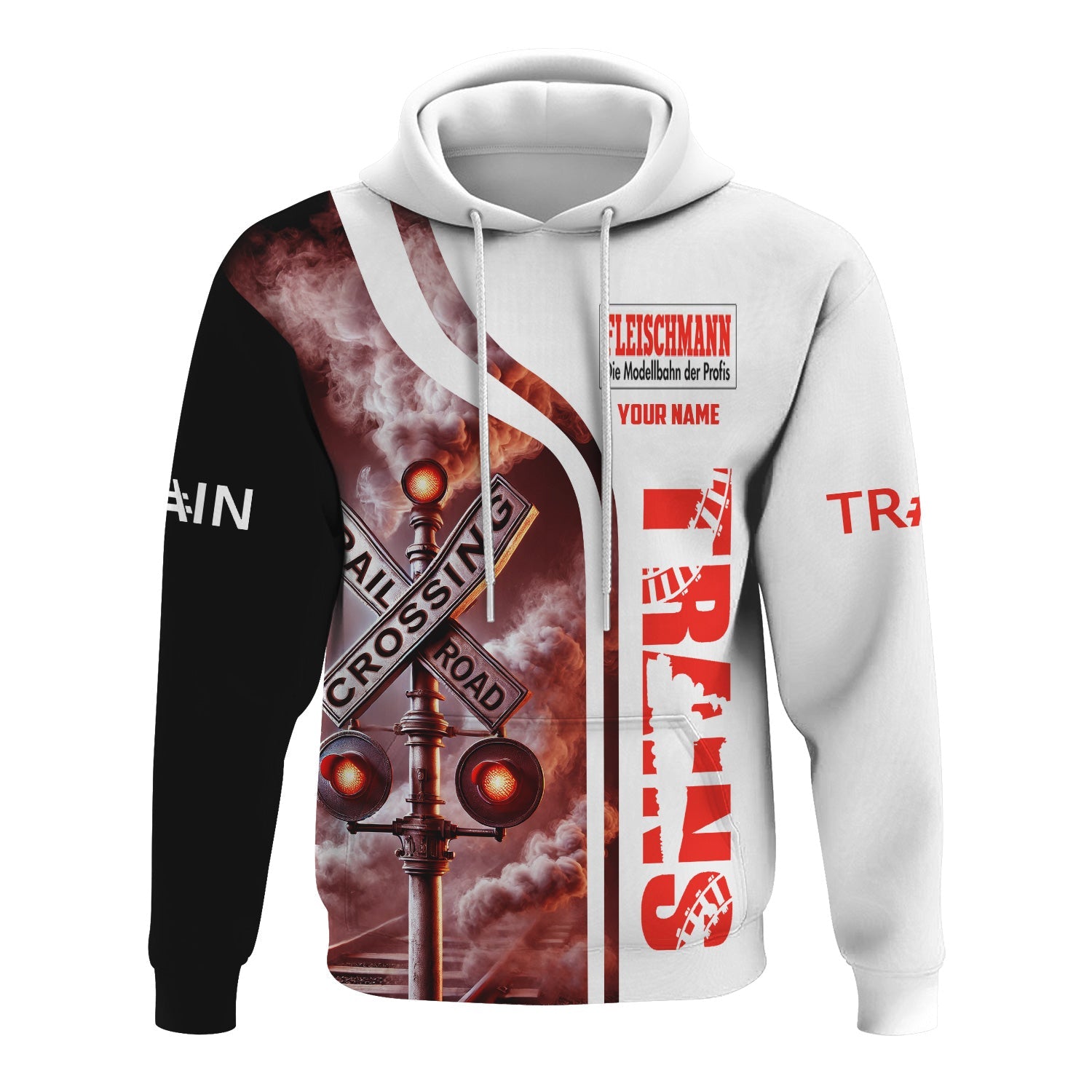 Railspirit Custom Name Fleischmann And Western Railroad Hoodie Railroad Crossing Sign Printed Zip Hoodie