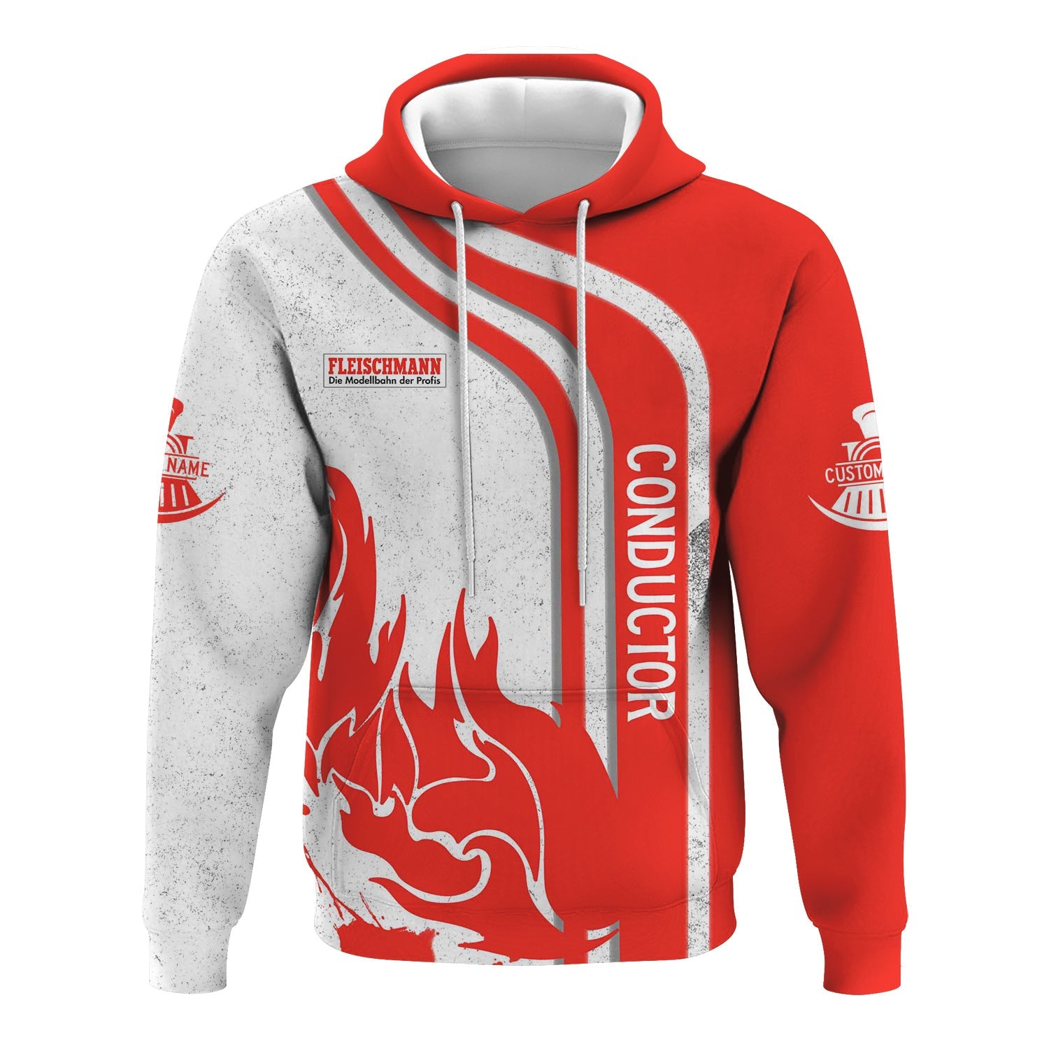 Railspirit Personalized Fleischmann And Western Railroad Hoodie Flame Design with Custom Job Position Train Zip Up Hoodie