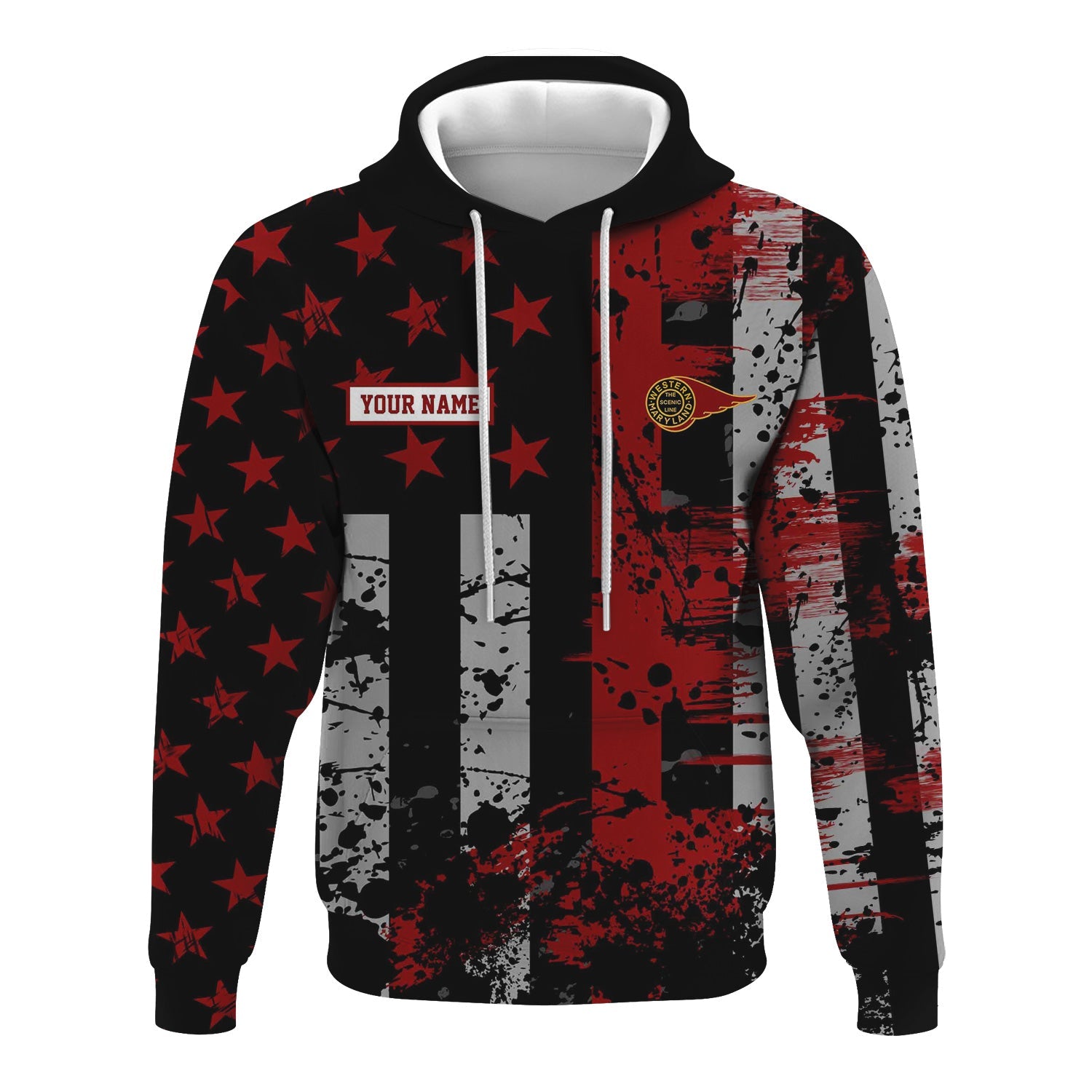 Railspirit Personalized Western Maryland Railway Hoodie Artistic Paint American Flag Style Train Zip Up Hoodie