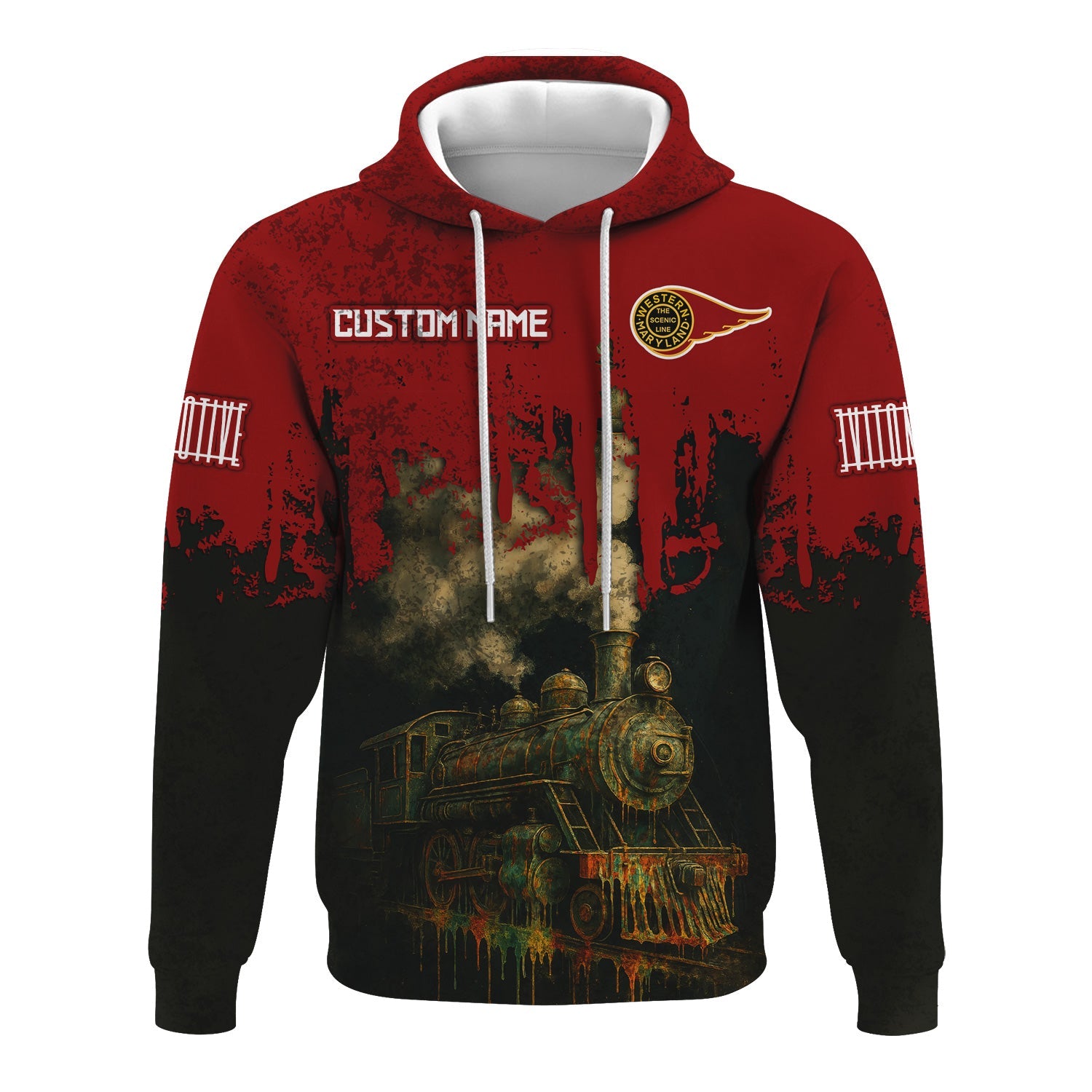 Railspirit Personalized Western Maryland Railway Hoodie Vintage Train Art Style Zip Up Hoodie For Locomotive Fans