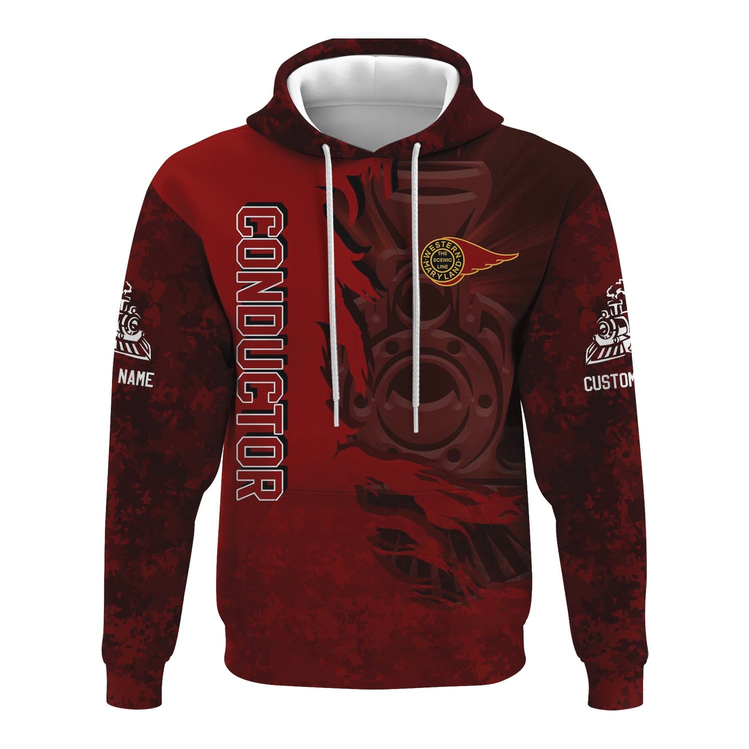 Railspirit Personalized Western Maryland Railway Hoodie Blazing Style with Custom Position Train Zip Up Hoodie