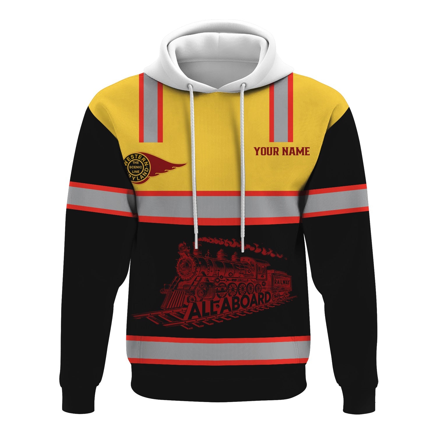 Railspirit Custom Name Western Maryland Railway Hoodie Eat Train Sleep Repeat Printed Train Zip Hoodie