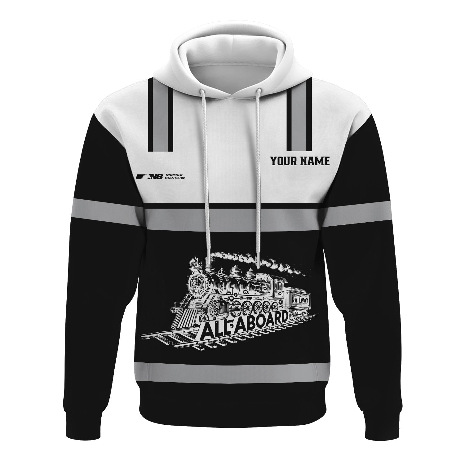Railspirit Custom Name Norfolk Southern Railway Hoodie Eat Train Sleep Repeat Printed Train Zip Hoodie