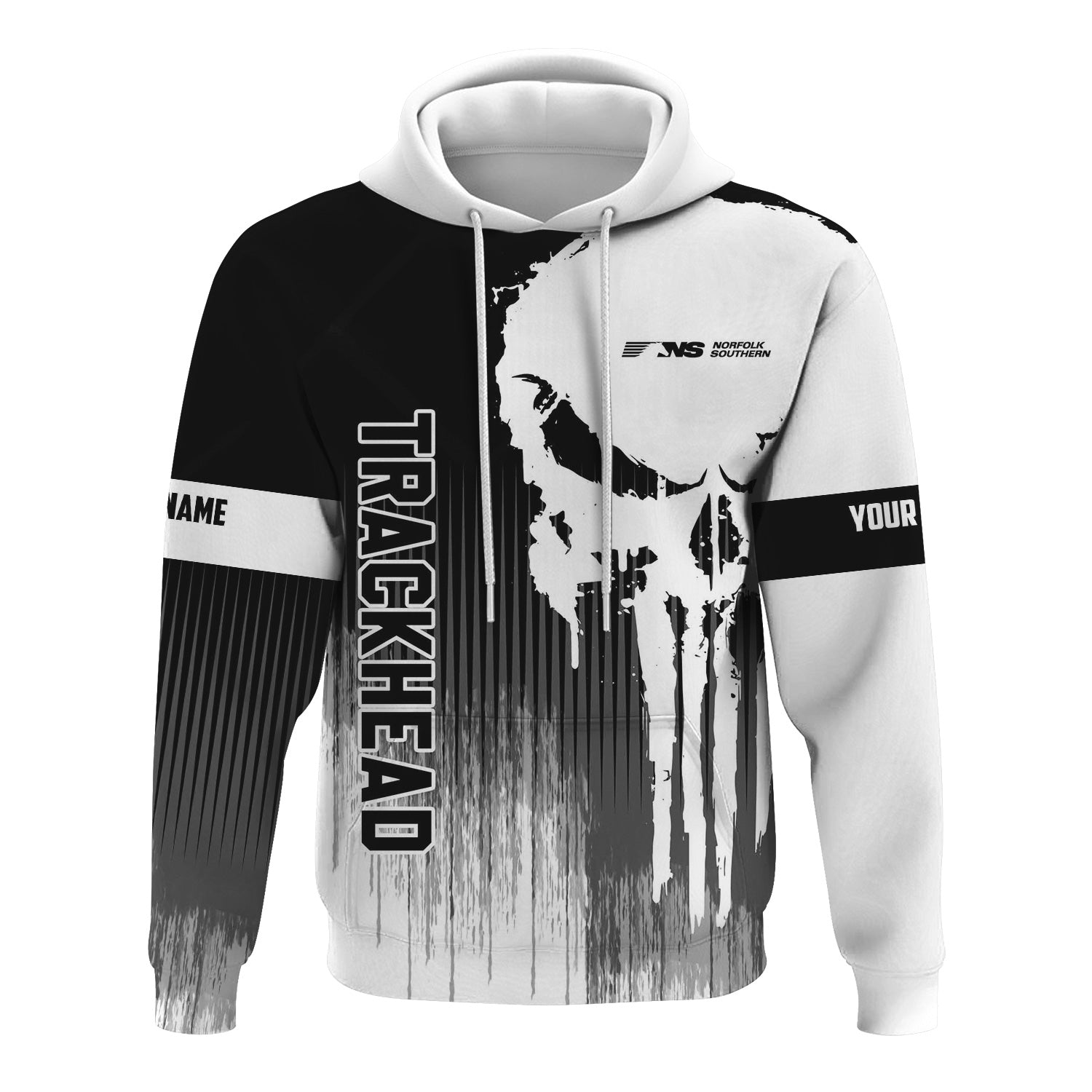 Railspirit Personalized Norfolk Southern Railway Hoodie Skull Design with Custom Job Train Zip Up Hoodie for Trackhead Crew